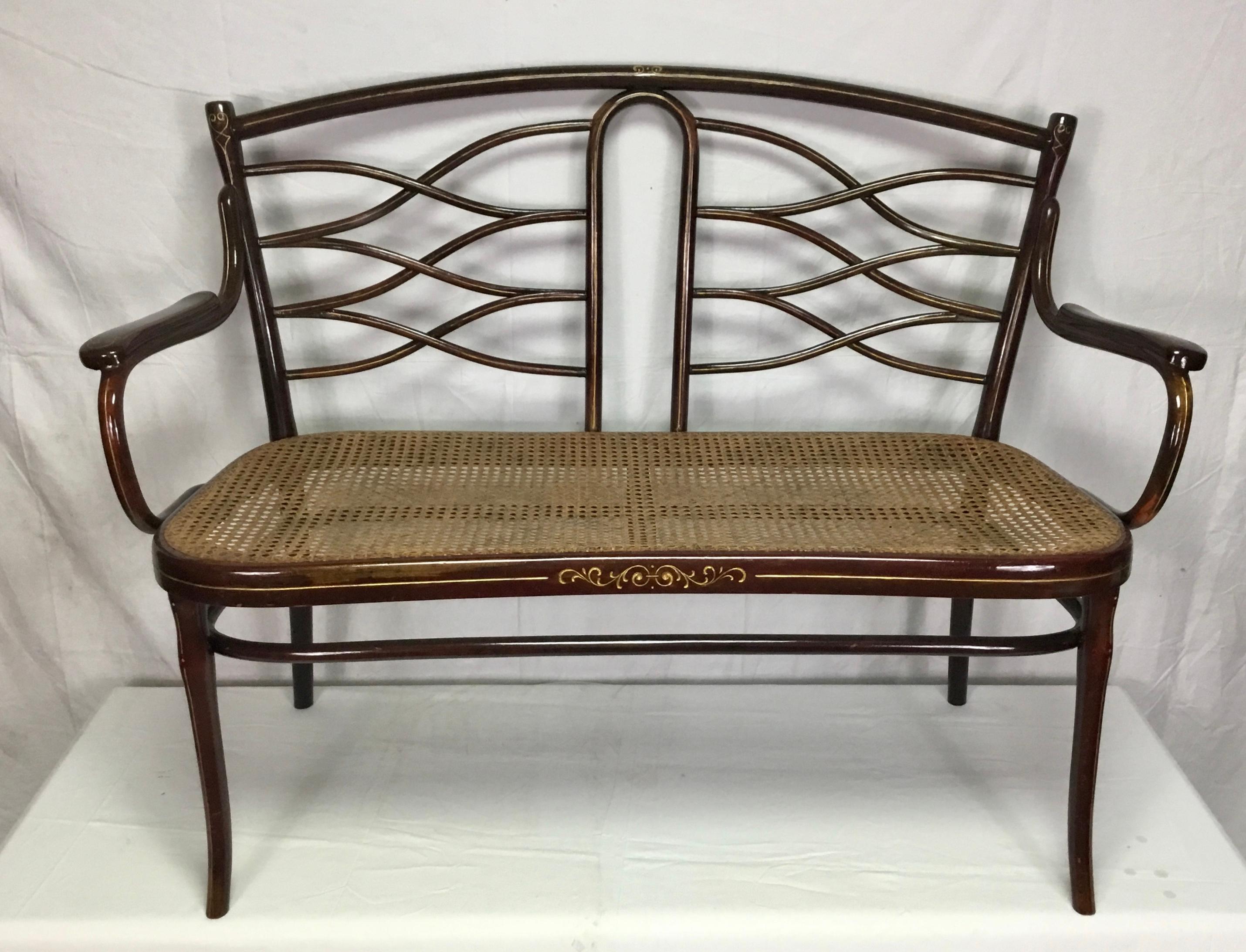 Belle Époque Banquette in bentwood and cane by Thonet, Austria, late 19th century