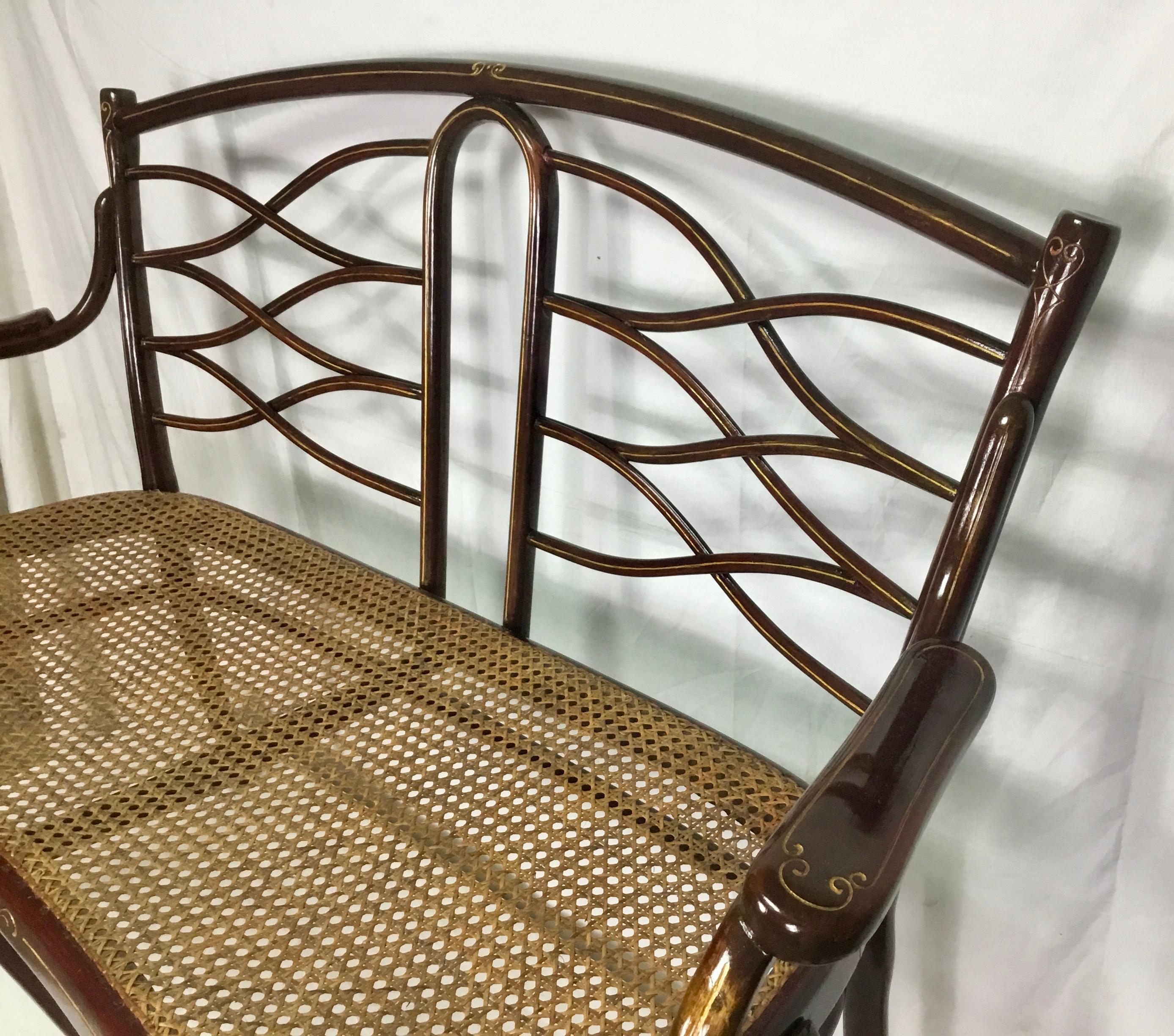 Rattan Banquette in bentwood and cane by Thonet, Austria, late 19th century