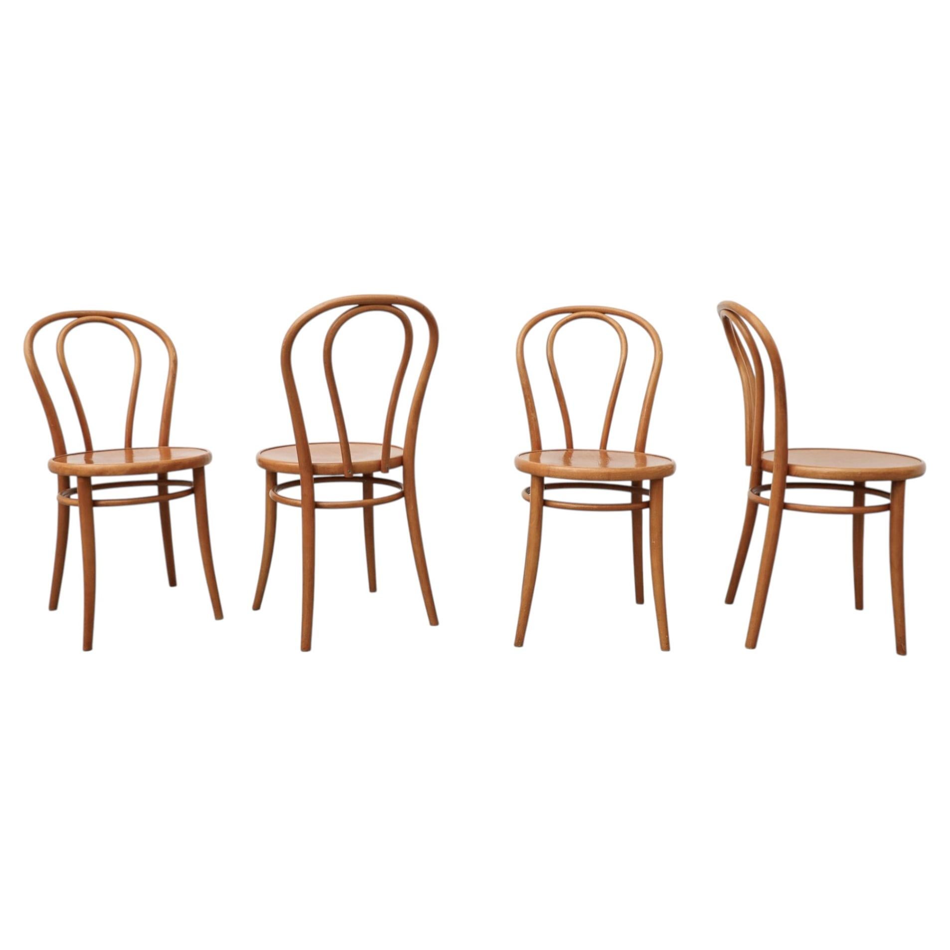 Thonet Bentwood Cafe Chairs with Carved Floral Seats, Set of Four