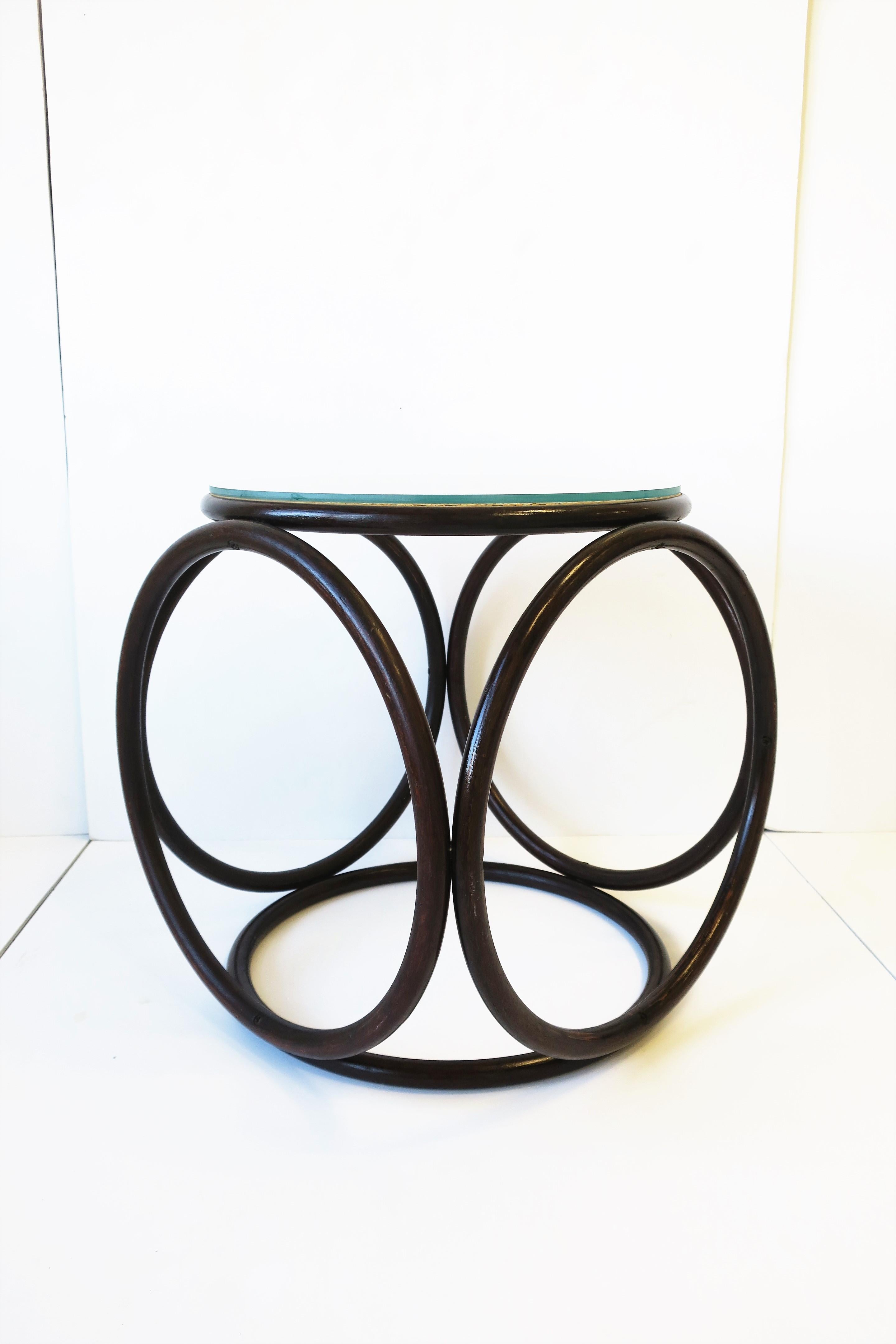 Austrian Bentwood Cane and Glass Top Side Drinks Table or Stool in the Style of Thonet For Sale
