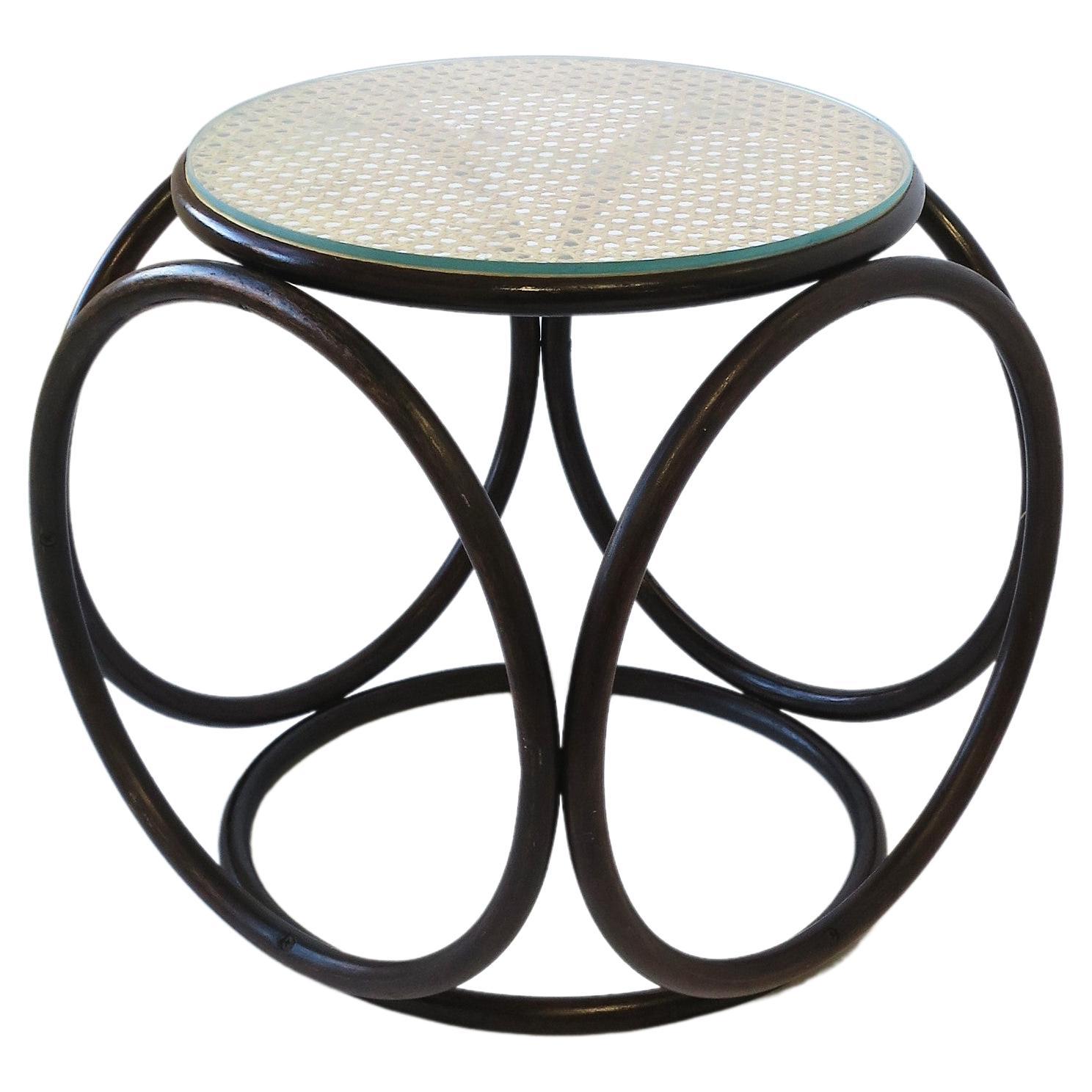 Thonet Bentwood Cane and Glass Top Side Table or Stool