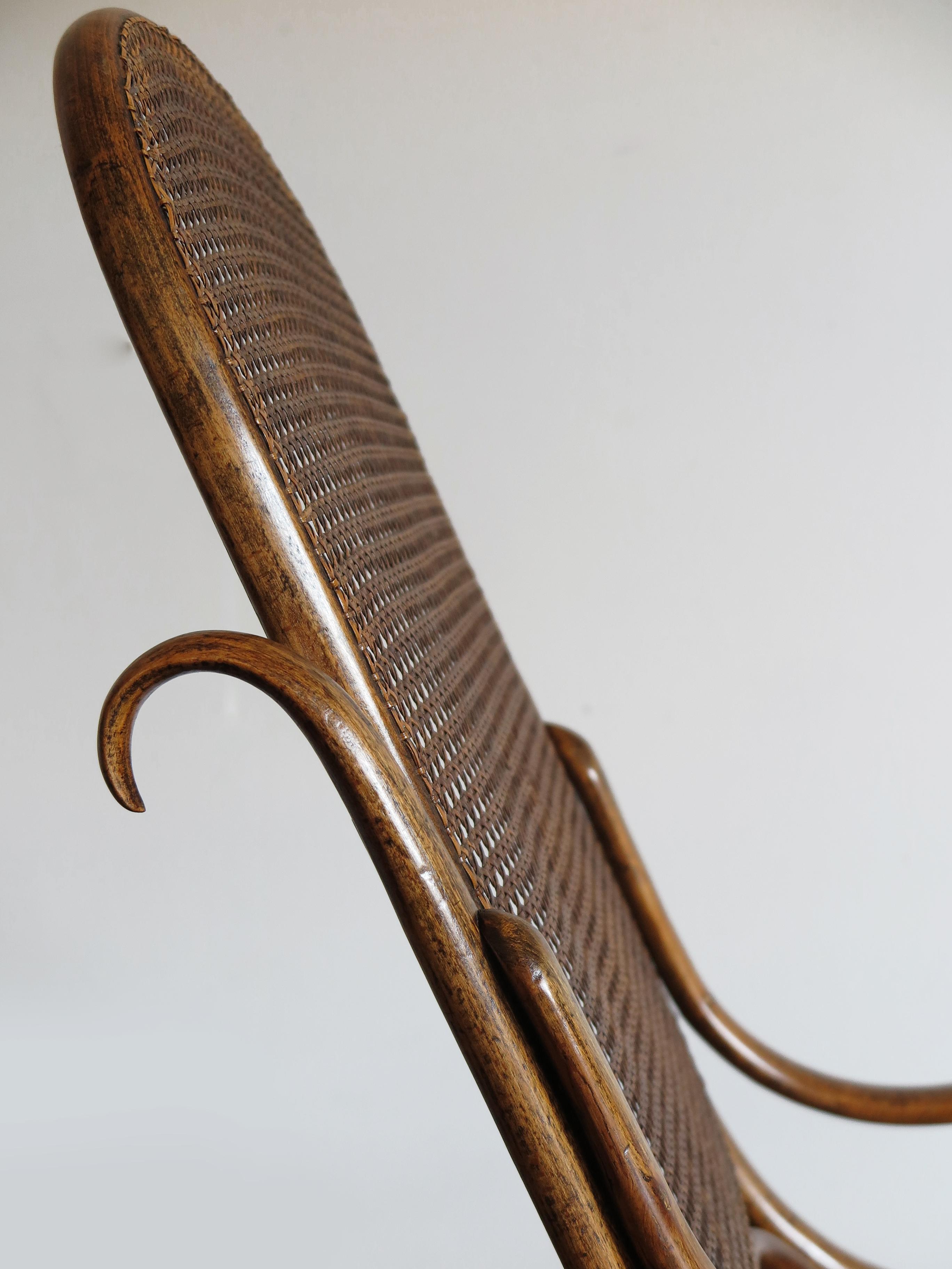 Mid-Century Modern Thonet Bentwood Cane Rocking Chair, 1920s