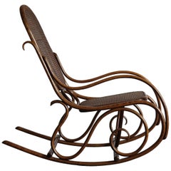 Antique Thonet Bentwood Cane Rocking Chair, 1920s