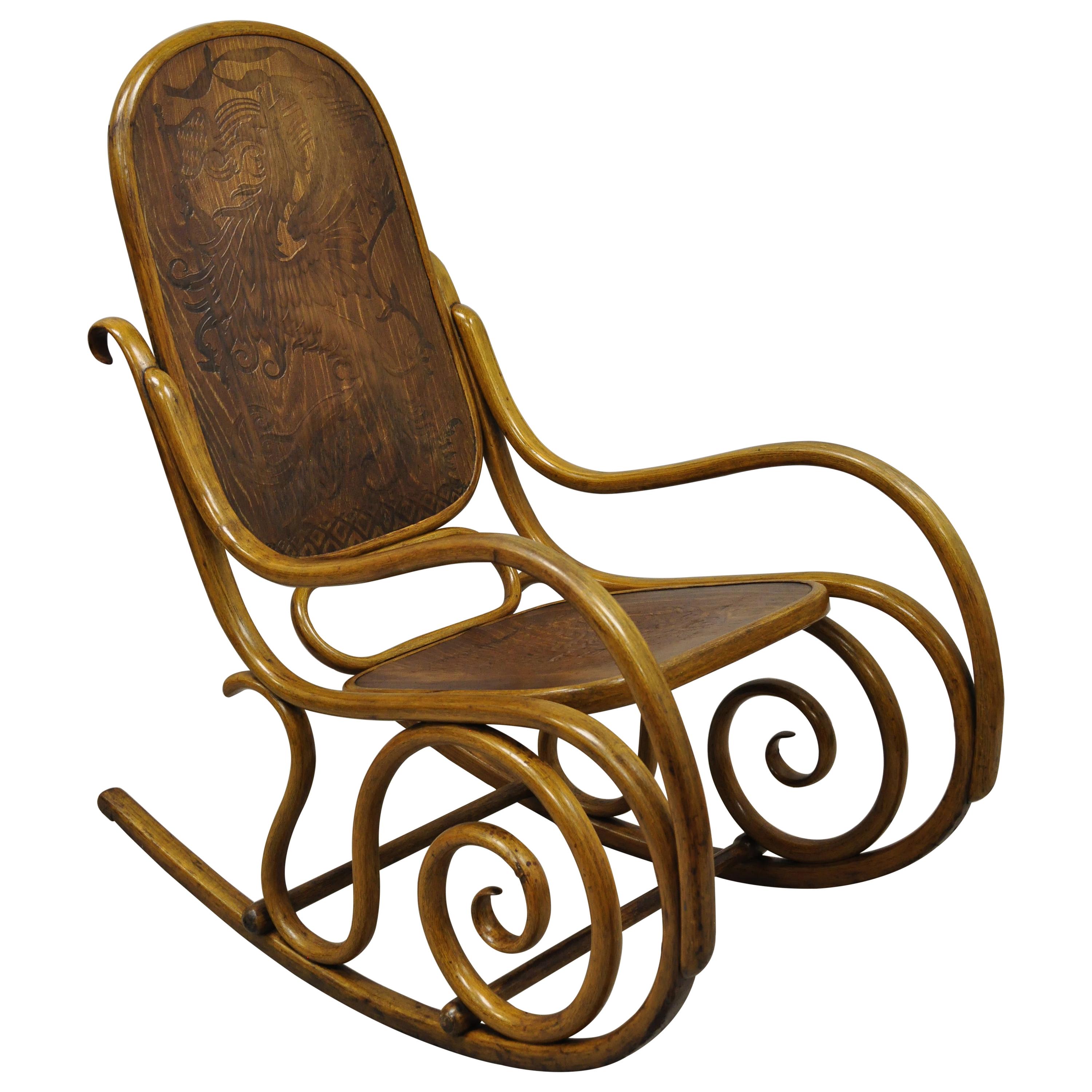 Thonet Bentwood Rocking Chair Figural Pressed Wood Griffins and Northwind  Face For Sale at 1stDibs