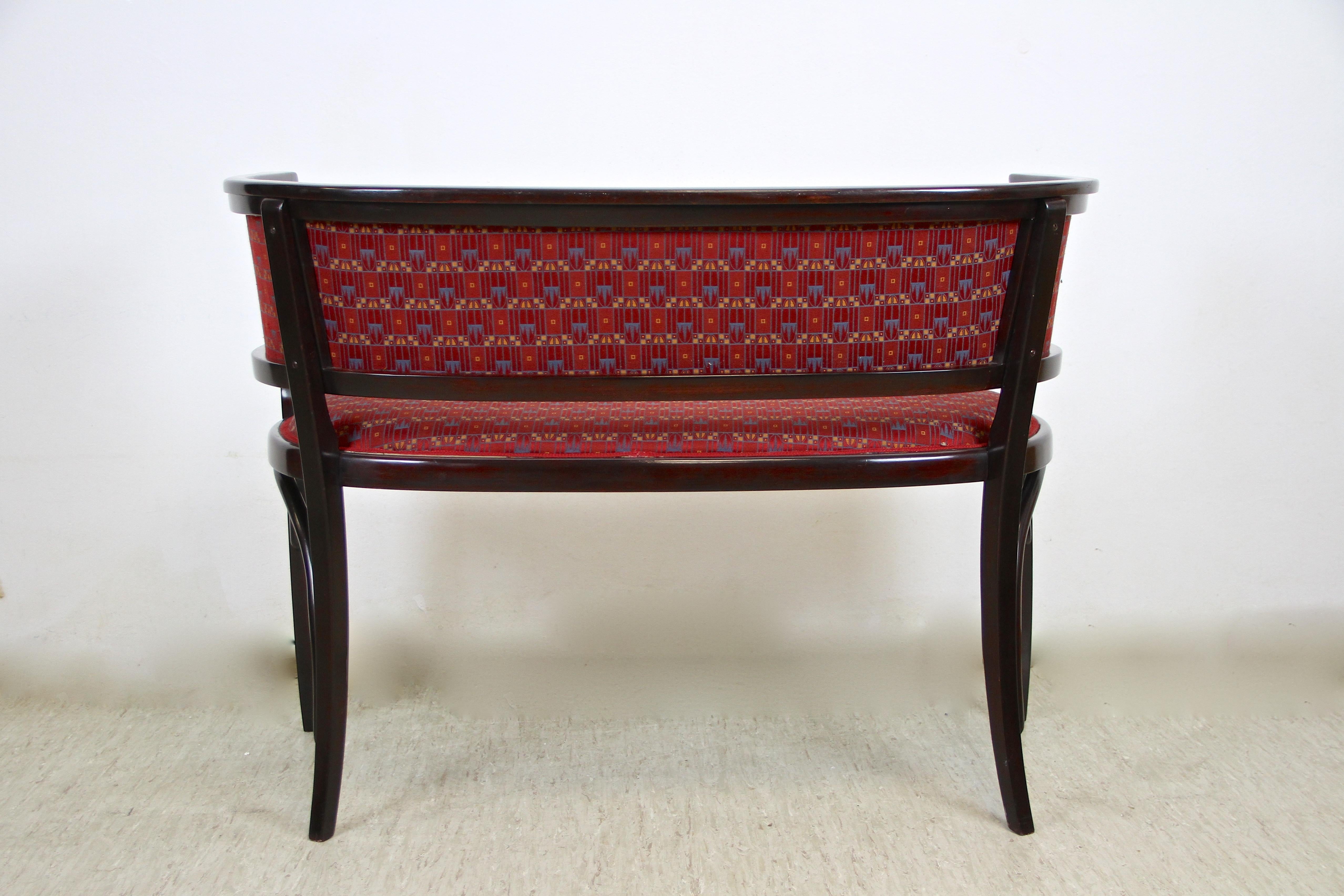 Fabric Thonet Bentwood Seating Set with Two Armchairs and Bench, Austria, circa 1910