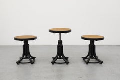 Thonet Black Nr. 1 Lacquered Bent Wood Piano Stools with Wicker Seats