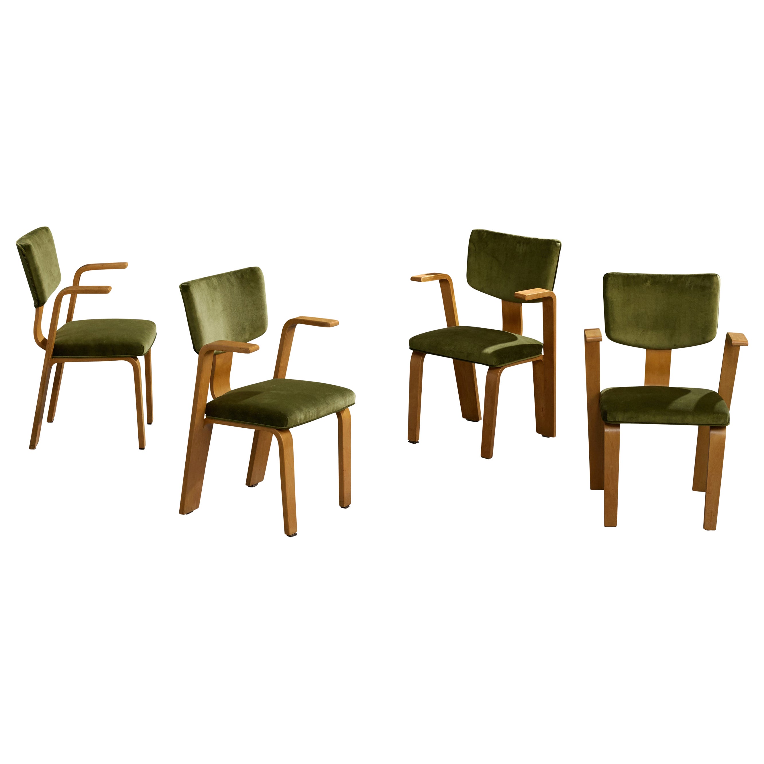 Thonet Brothers, fauteuils, bouleau, velours, États-Unis, années 1940