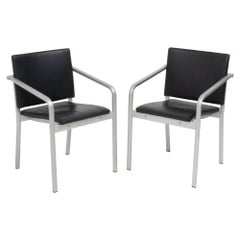 Thonet by Norman Foster A901 PF Aluminium and Black Leather Dining Chairs, Pair