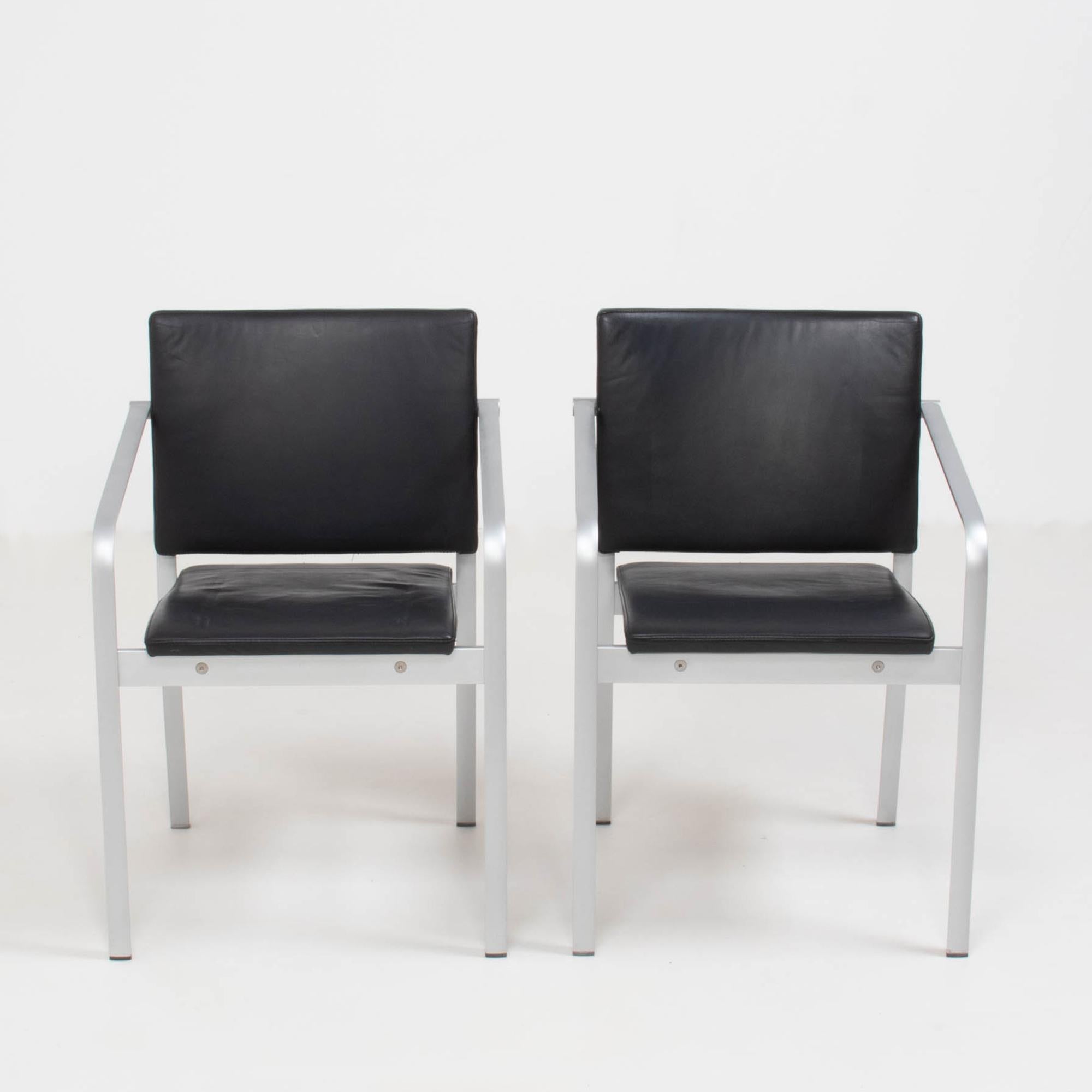 German Thonet by Norman Foster A901 PF Aluminium and Black Leather Dining Chairs, Pair