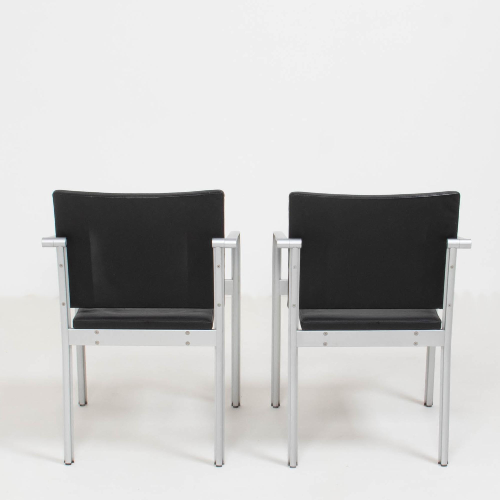 Thonet by Norman Foster A901 PF Aluminium and Black Leather Dining Chairs, Pair In Good Condition In London, GB