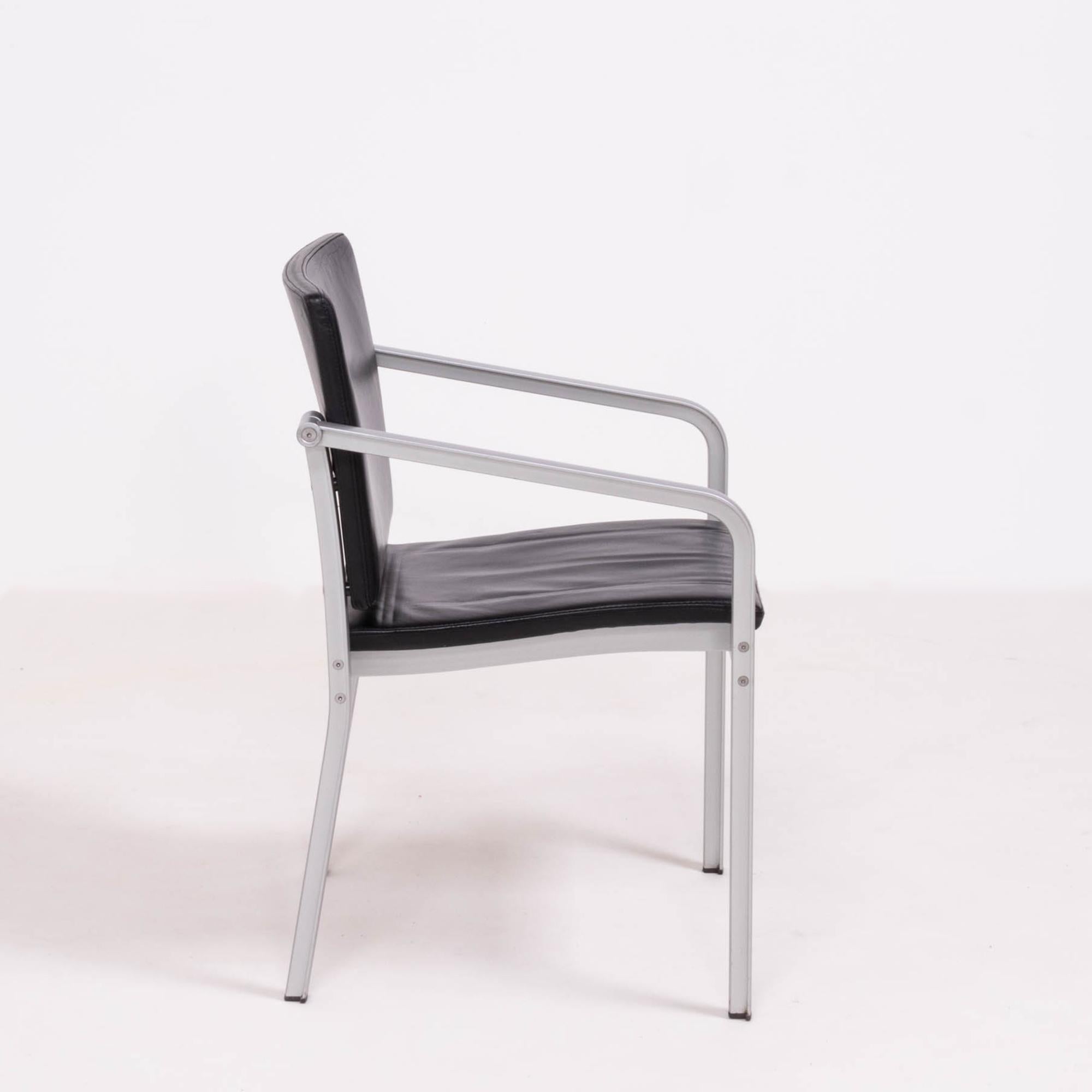 Aluminum Thonet by Norman Foster A901 PF Aluminium and Black Leather Dining Chairs, Pair
