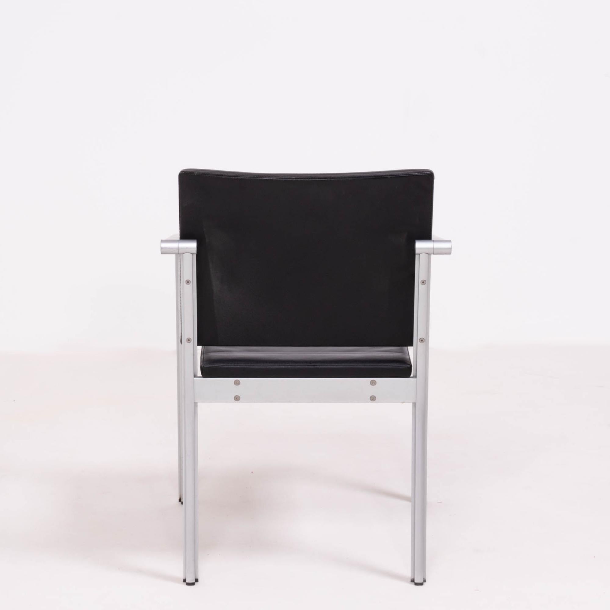 Thonet by Norman Foster A901 PF Aluminium and Black Leather Dining Chairs, Pair 2