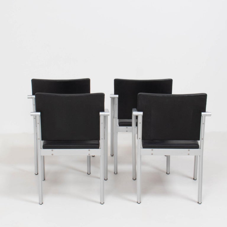 German Thonet by Norman Foster A901 PF Black Leather Dining Chairs, Set of 4 For Sale