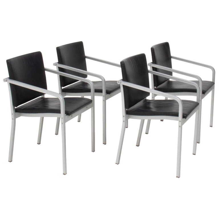 Thonet by Norman Foster A901 PF Black Leather Dining Chairs, Set of 4 For Sale