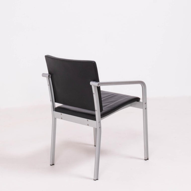 Thonet by Norman Foster A901 PF Silver and Black Leather Dining Chairs In Good Condition For Sale In London, GB
