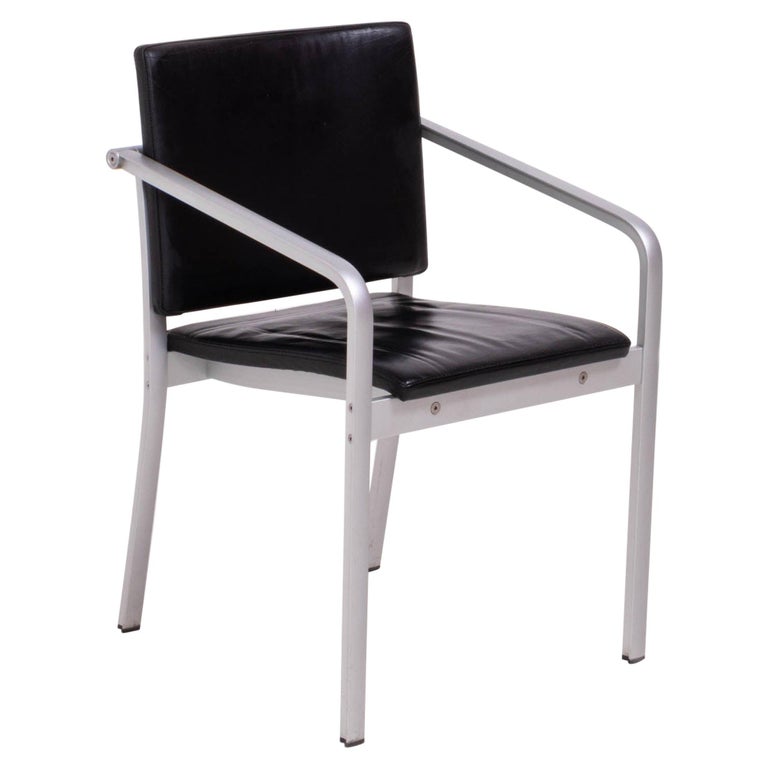 Thonet by Norman Foster A901 PF Silver and Black Leather Dining Chairs For Sale