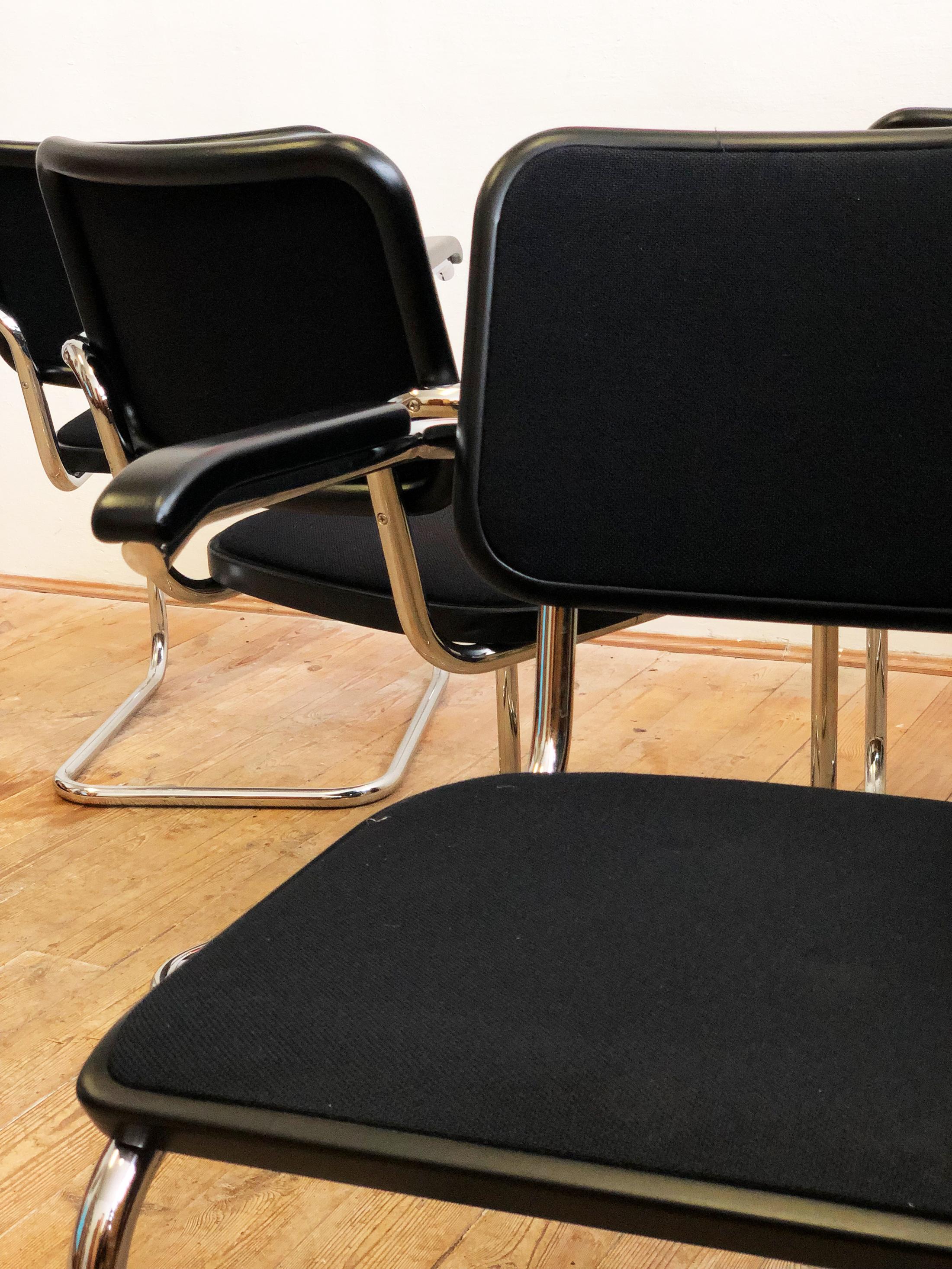 Thonet Cantilever Armchairs, Model S64 by Marcel Breuer, Black Fabric, Set of 4 For Sale 4