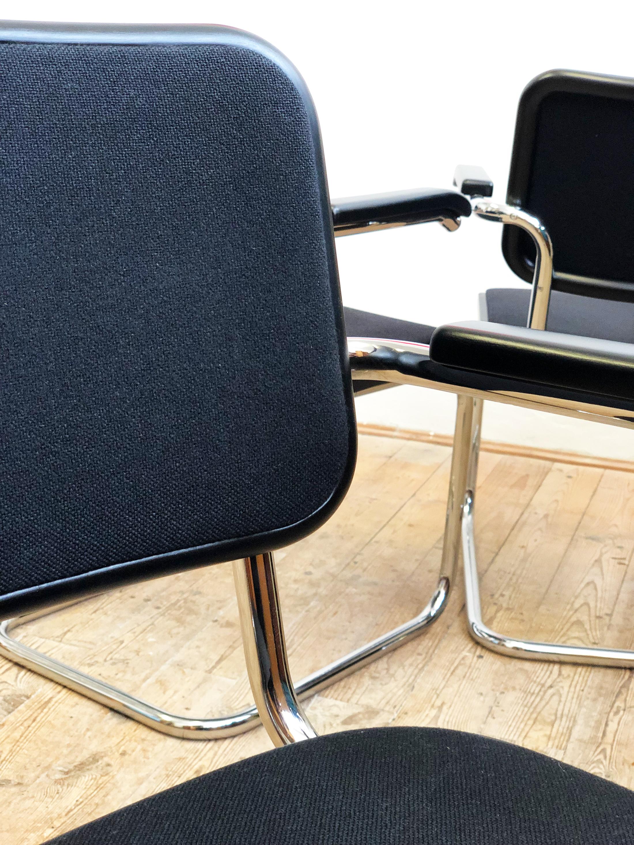 Thonet Cantilever Armchairs, Model S64 by Marcel Breuer, Black Fabric, Set of 4 For Sale 5