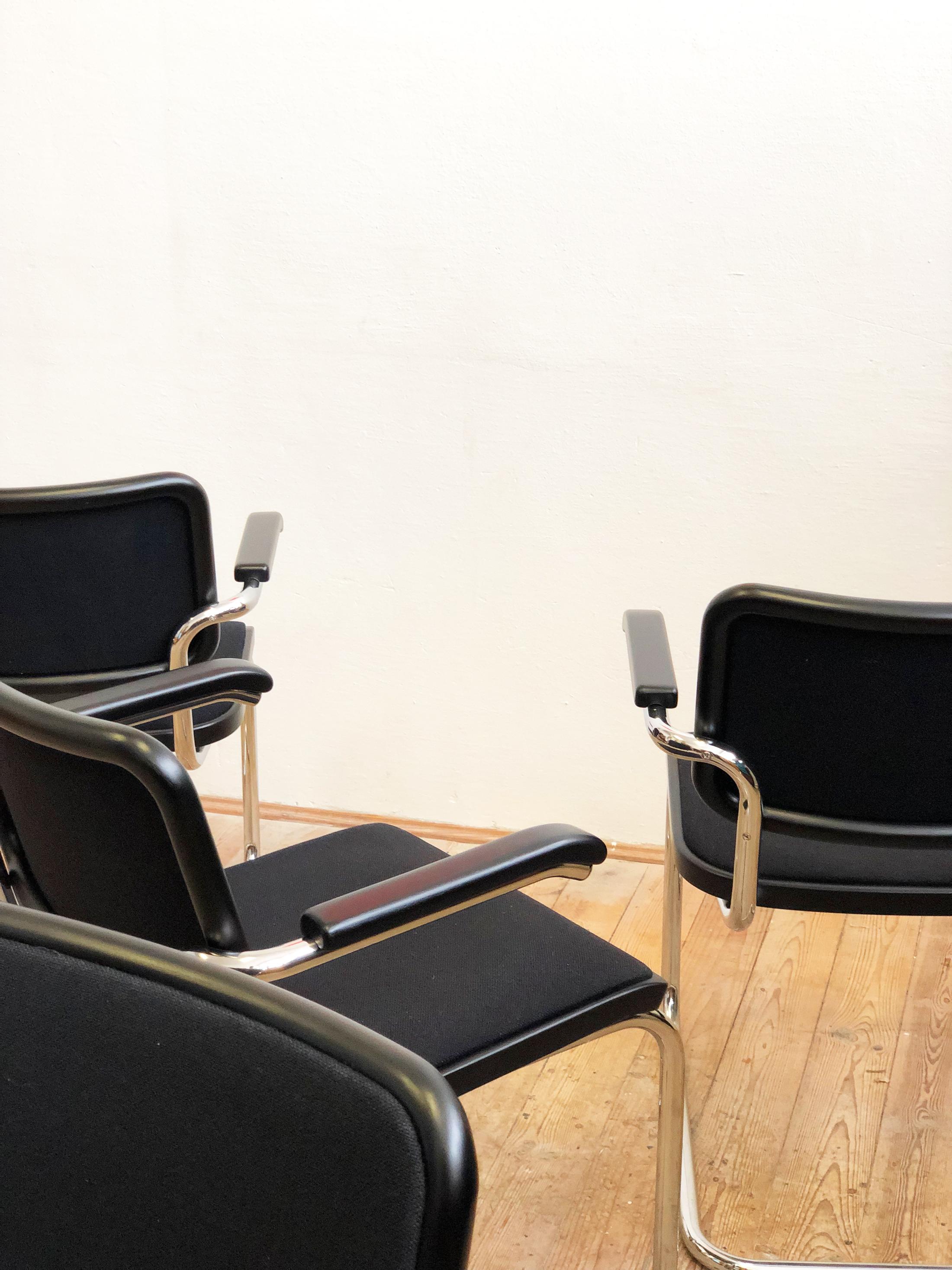 Thonet Cantilever Armchairs, Model S64 by Marcel Breuer, Black Fabric, Set of 4 In Good Condition For Sale In Munich, Bavaria