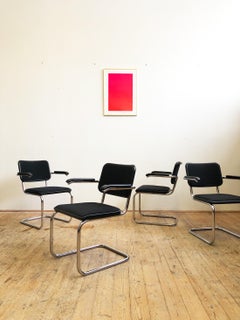 Thonet Cantilever Armchairs, Model S64 by Marcel Breuer, Black Fabric, Set of 4