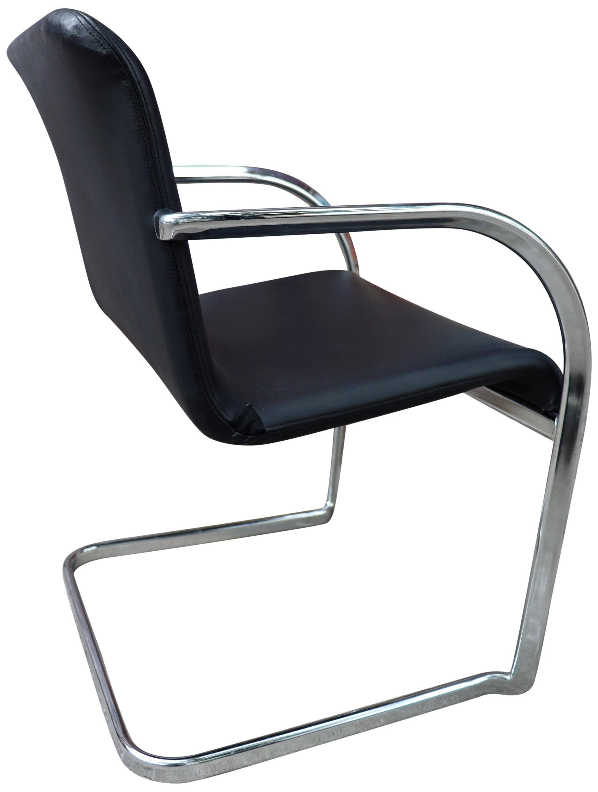 Leather Thonet Cantilever Lounge Chairs in Chrome by Anton Lorenz