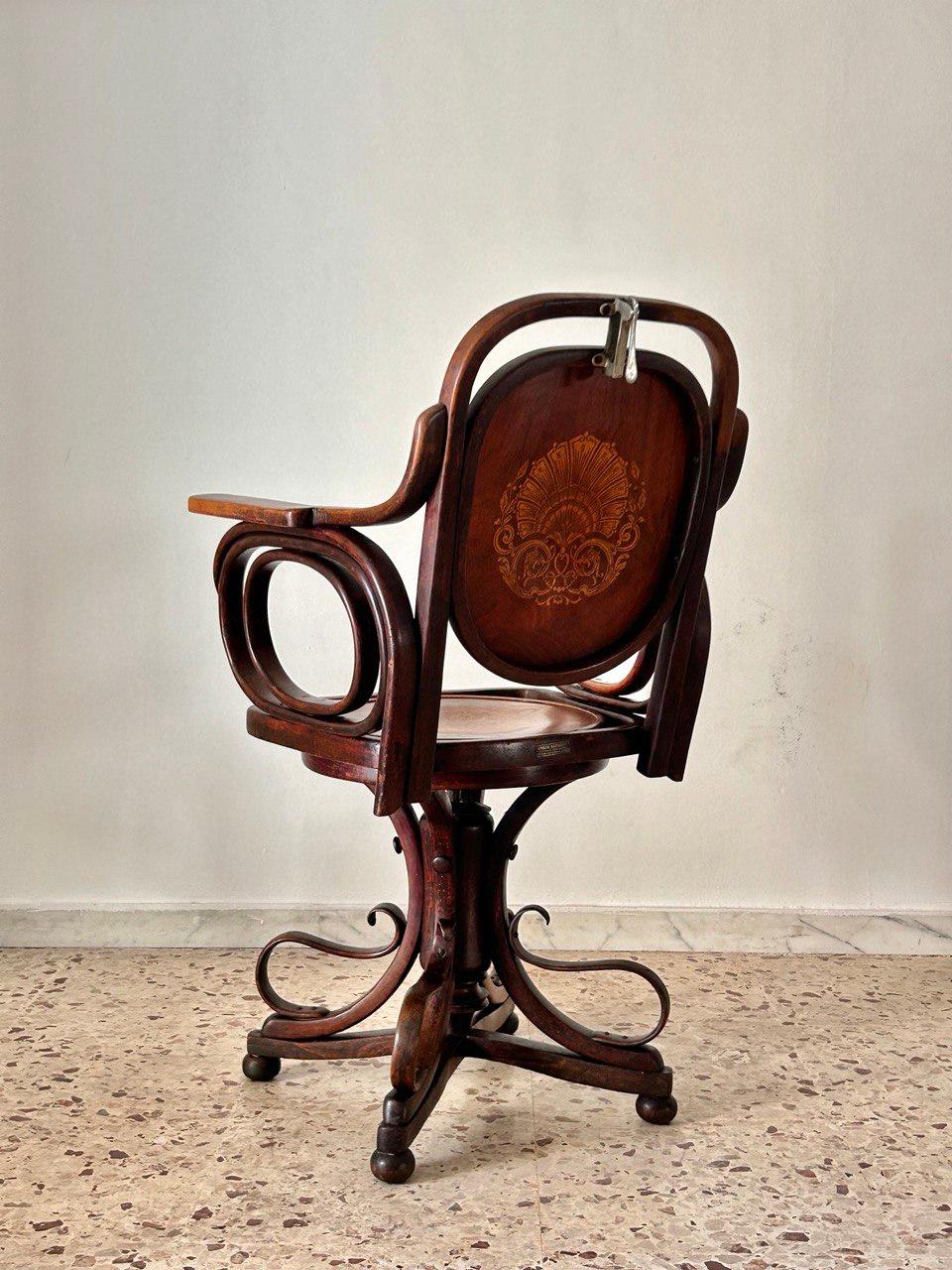 Art Nouveau Thonet chair in curved wood, barber chair, circa 1920 For Sale