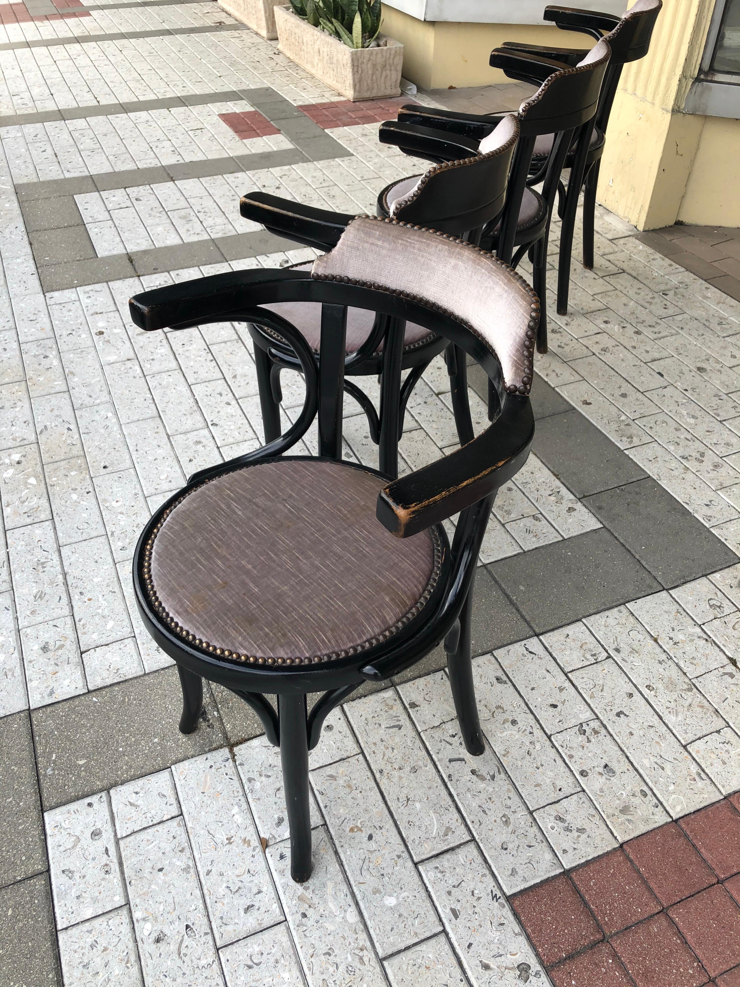 Thonet Chairs in Black Ebony, Set of 4 5