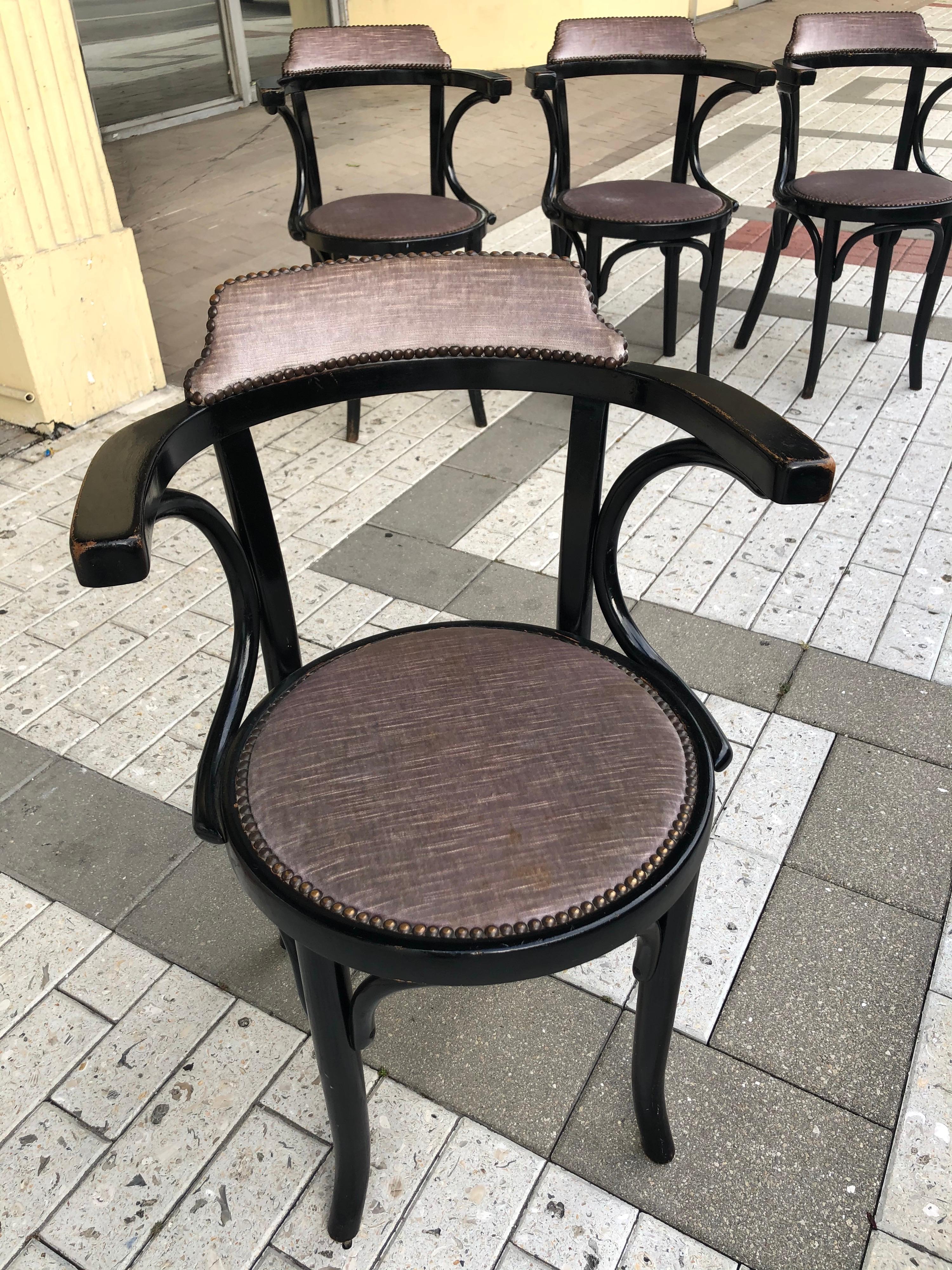 Thonet Chairs in Black Ebony, Set of 4 7