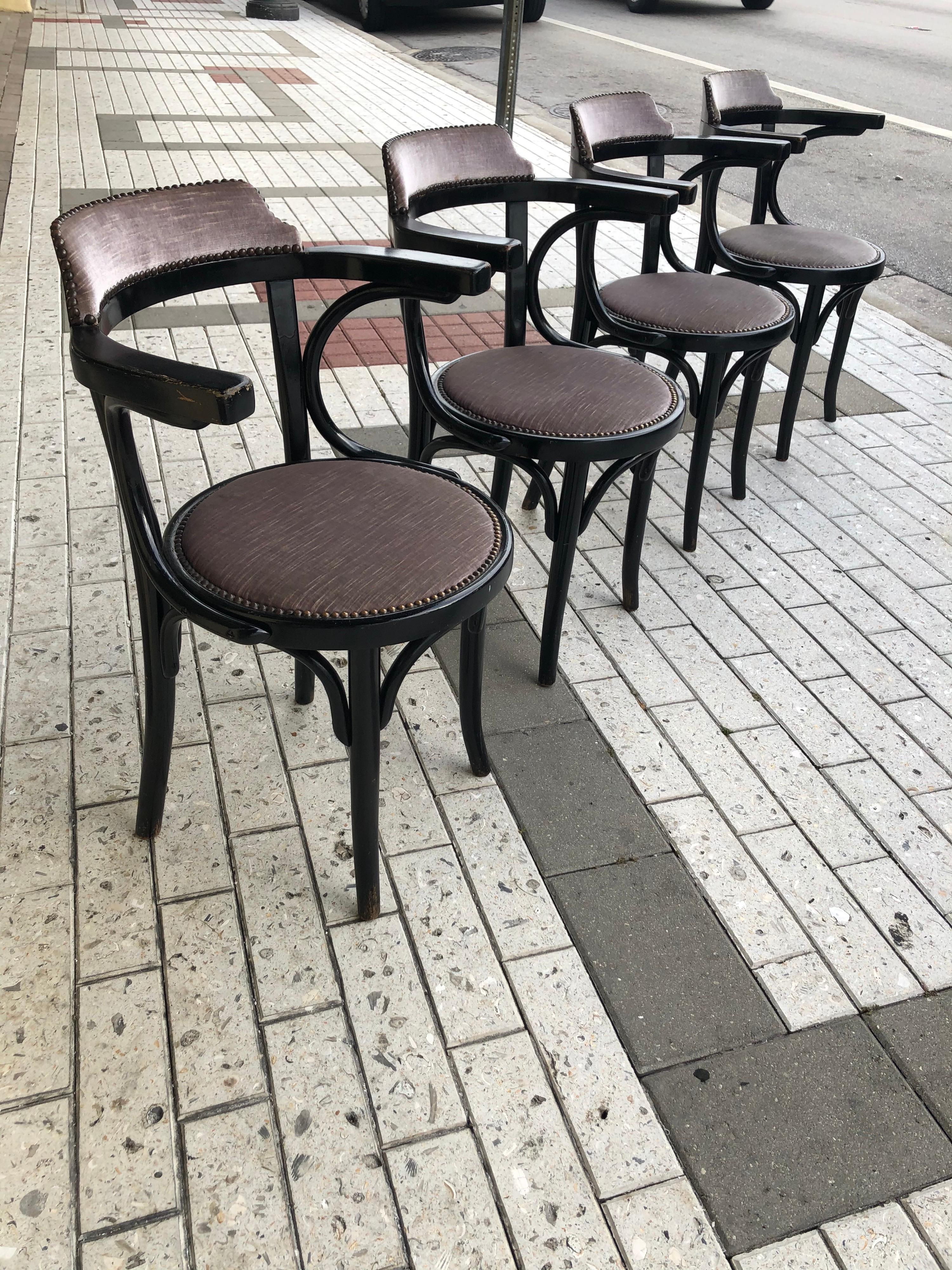 Early 20th Century Thonet Chairs in Black Ebony, Set of 4