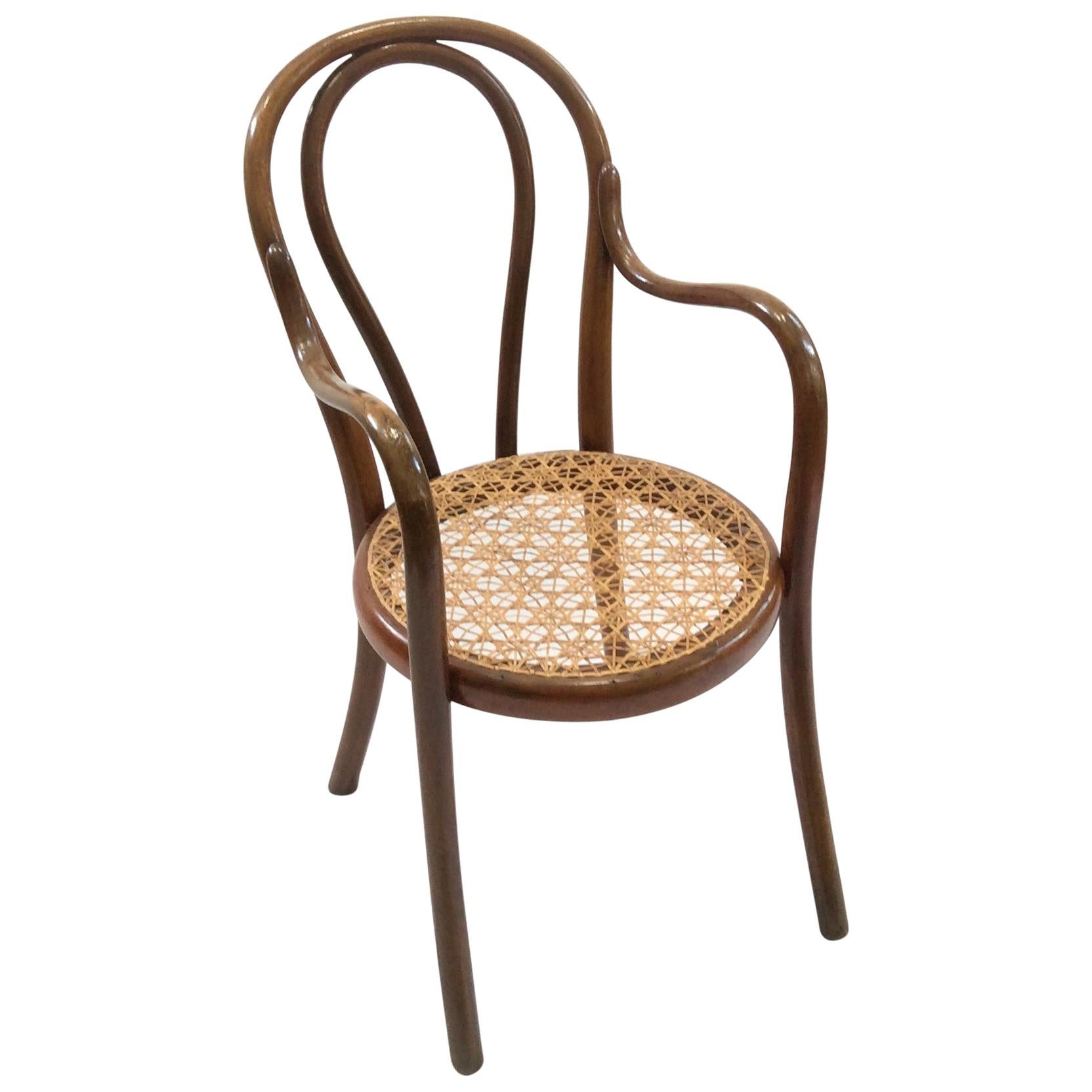 Thonet Children’s Bentwood Chair with Hand Caned Seat Paper Label & Branded Name For Sale