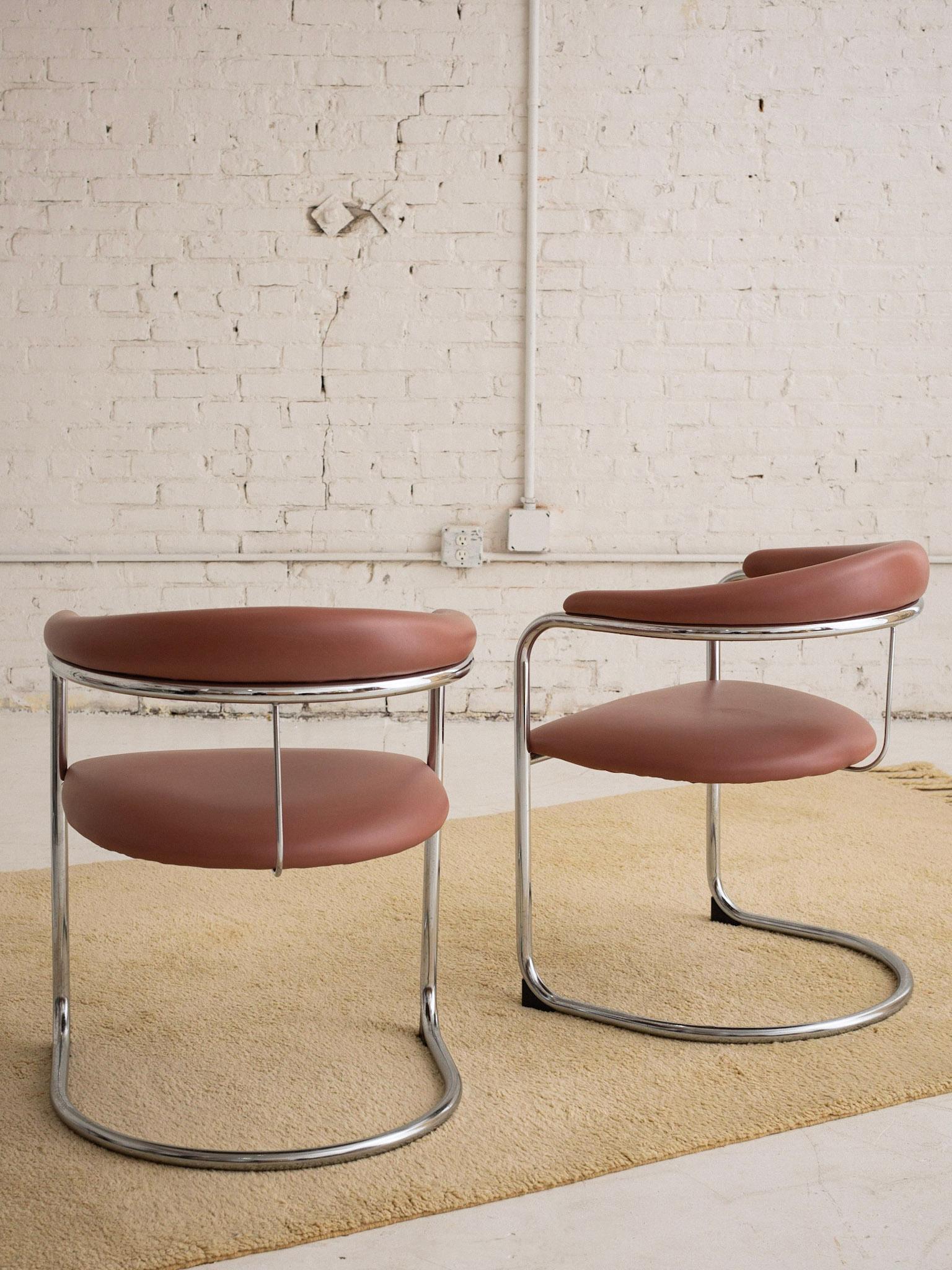 Bauhaus Thonet Chrome and Pink Vinyl Dining Chairs by Anton Lorenz - Set of 4