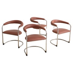 Thonet Chrome and Pink Vinyl Dining Chairs by Anton Lorenz - Set of 4