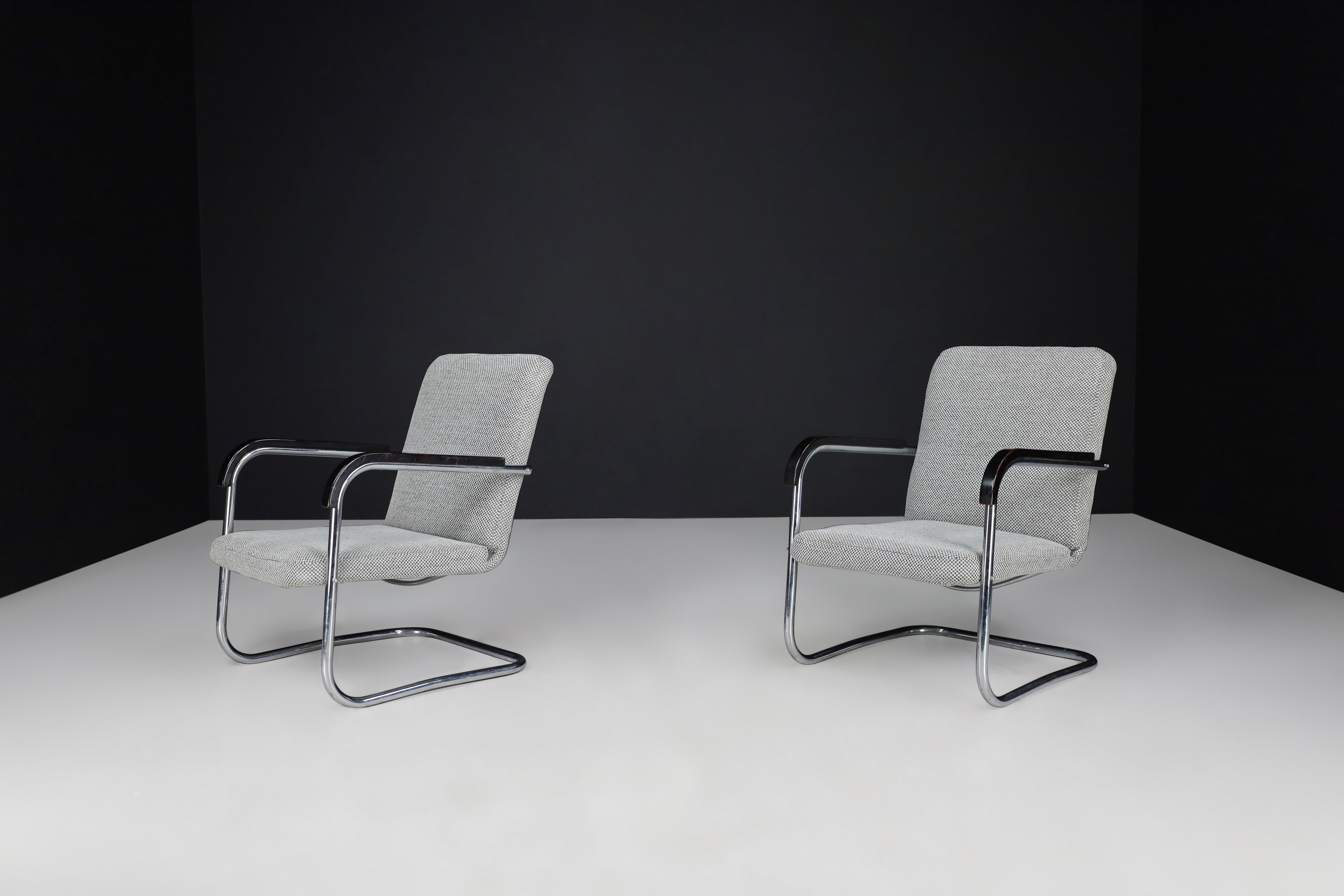 20th Century Thonet Chrome Steel Cantilever Armchairs 1930s Midcentury Bauhaus period. For Sale