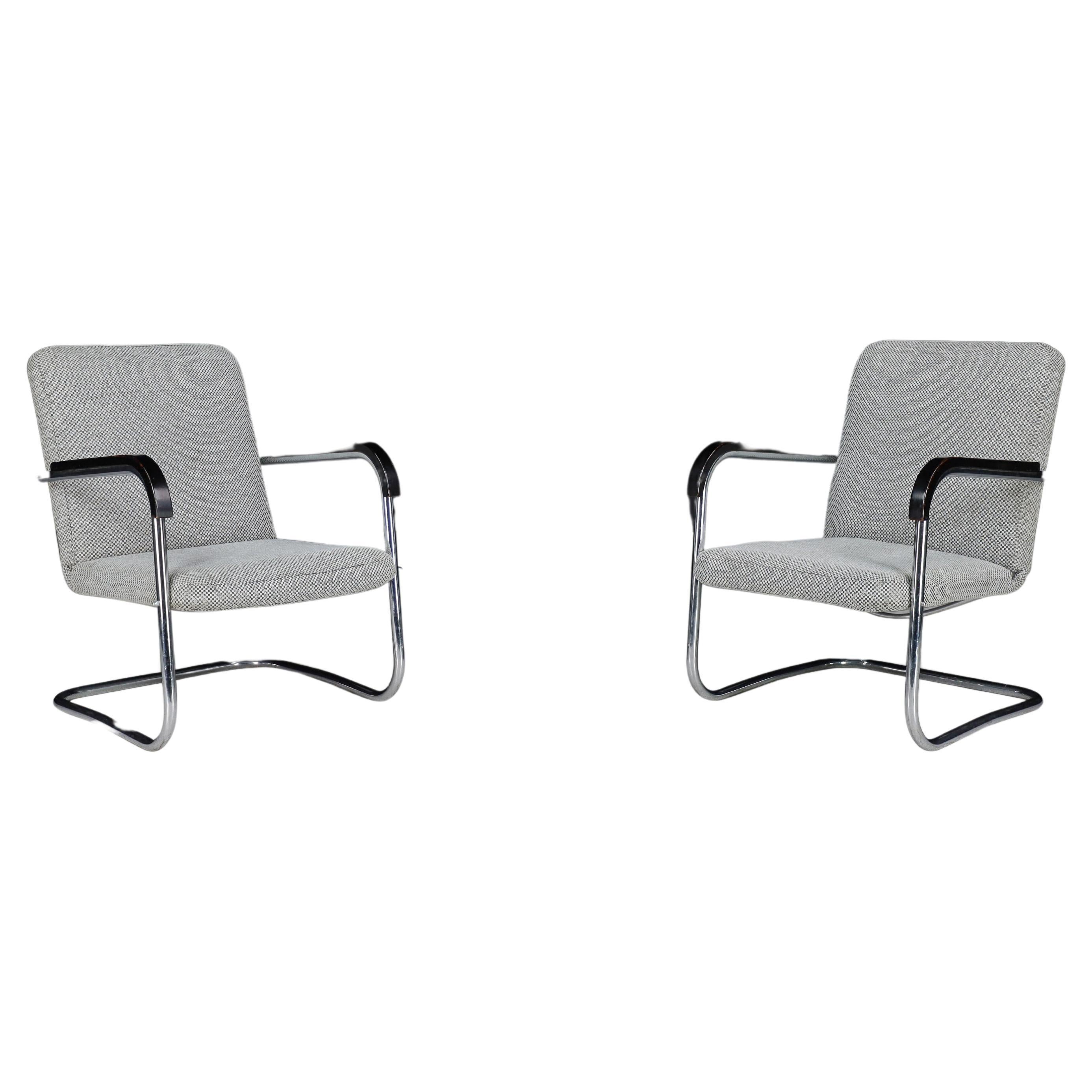 Thonet Chrome Steel Cantilever Armchairs 1930s Midcentury Bauhaus period. For Sale