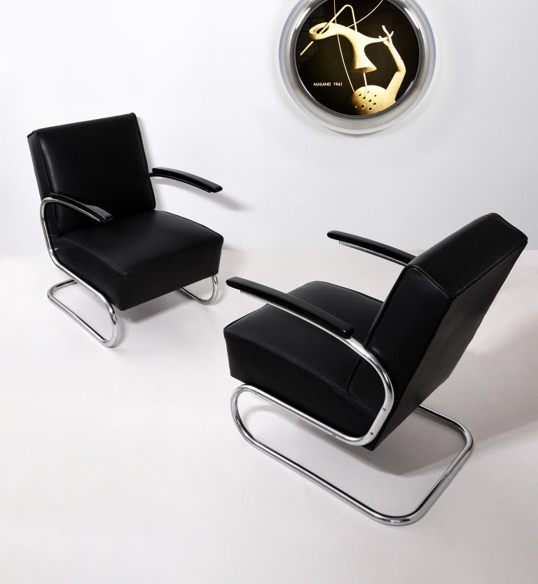 Thonet Chrome Tubular Steel Armchairs, Leather Upholstery, Customisable, c.  1935 For Sale at 1stDibs