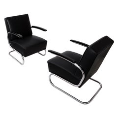 Poltrone Thonet in acciaio tubolare cromato, rivestimento in pelle, personalizzabili, 1935 ca.