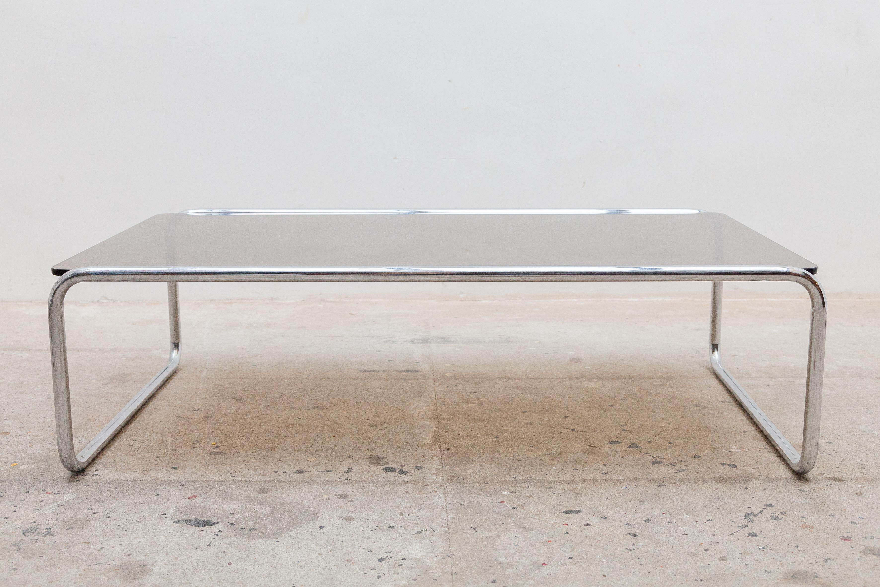 Italian Thonet Chromed Metal and Smoked Glass Coffee Table, 1970s in Bauhaus Style