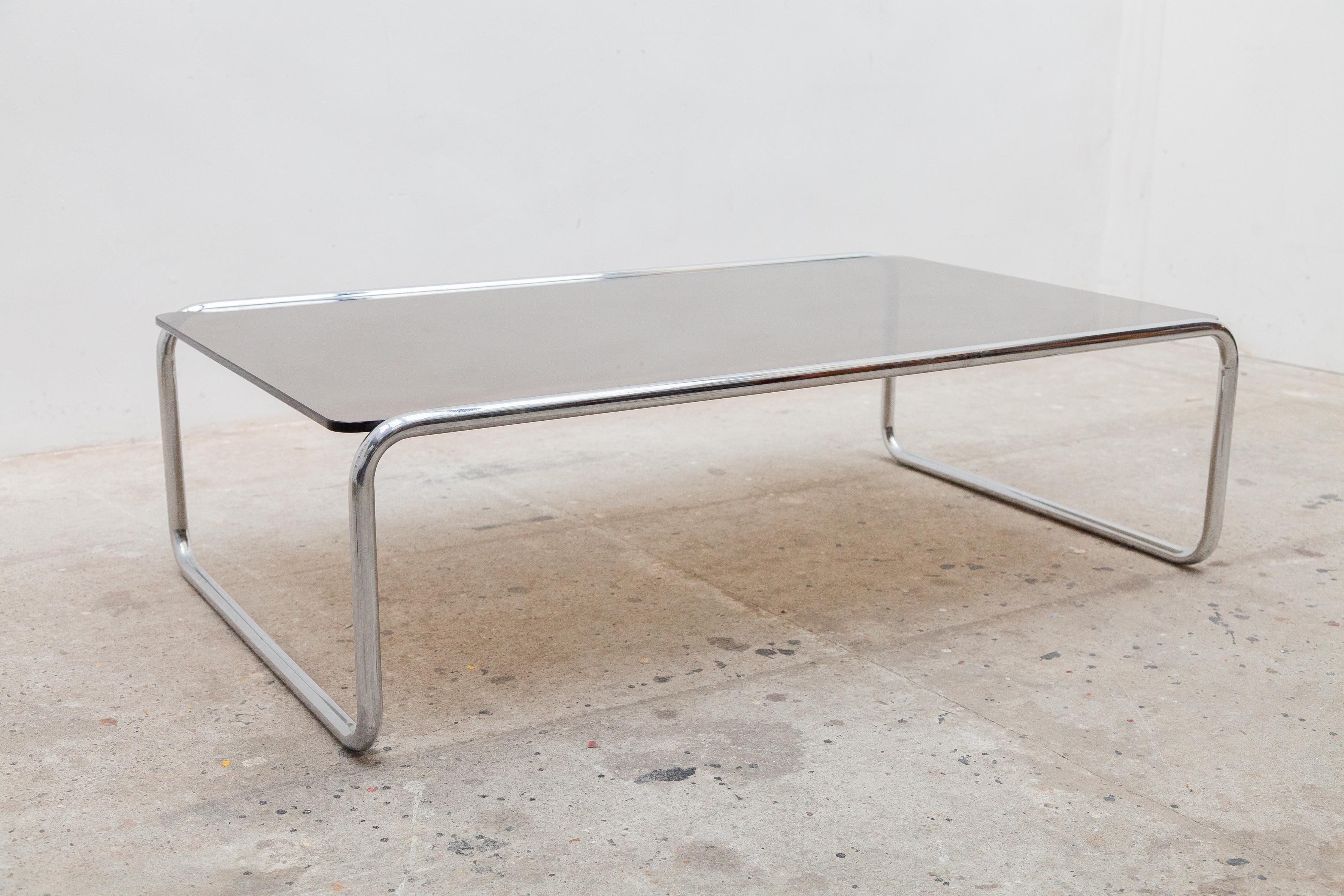 Thonet Chromed Metal and Smoked Glass Coffee Table, 1970s in Bauhaus Style In Good Condition In Antwerp, BE