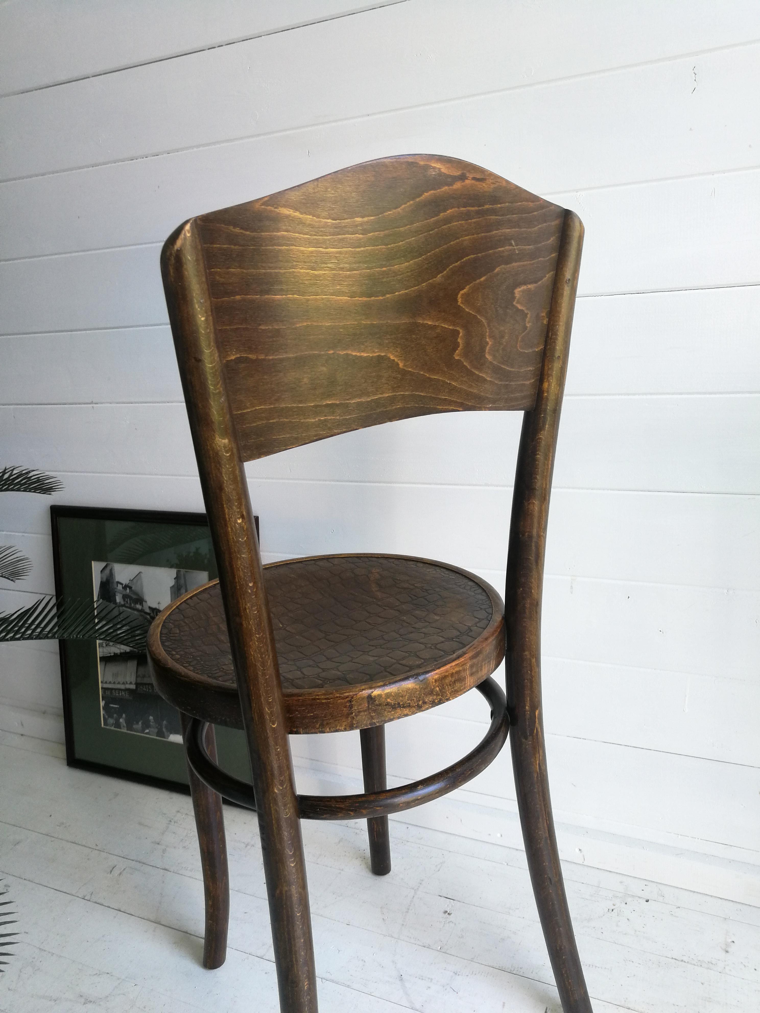 Thonet Classic Bentwood Bistro Chair With Rare Crocodile Pattern 1930s 3