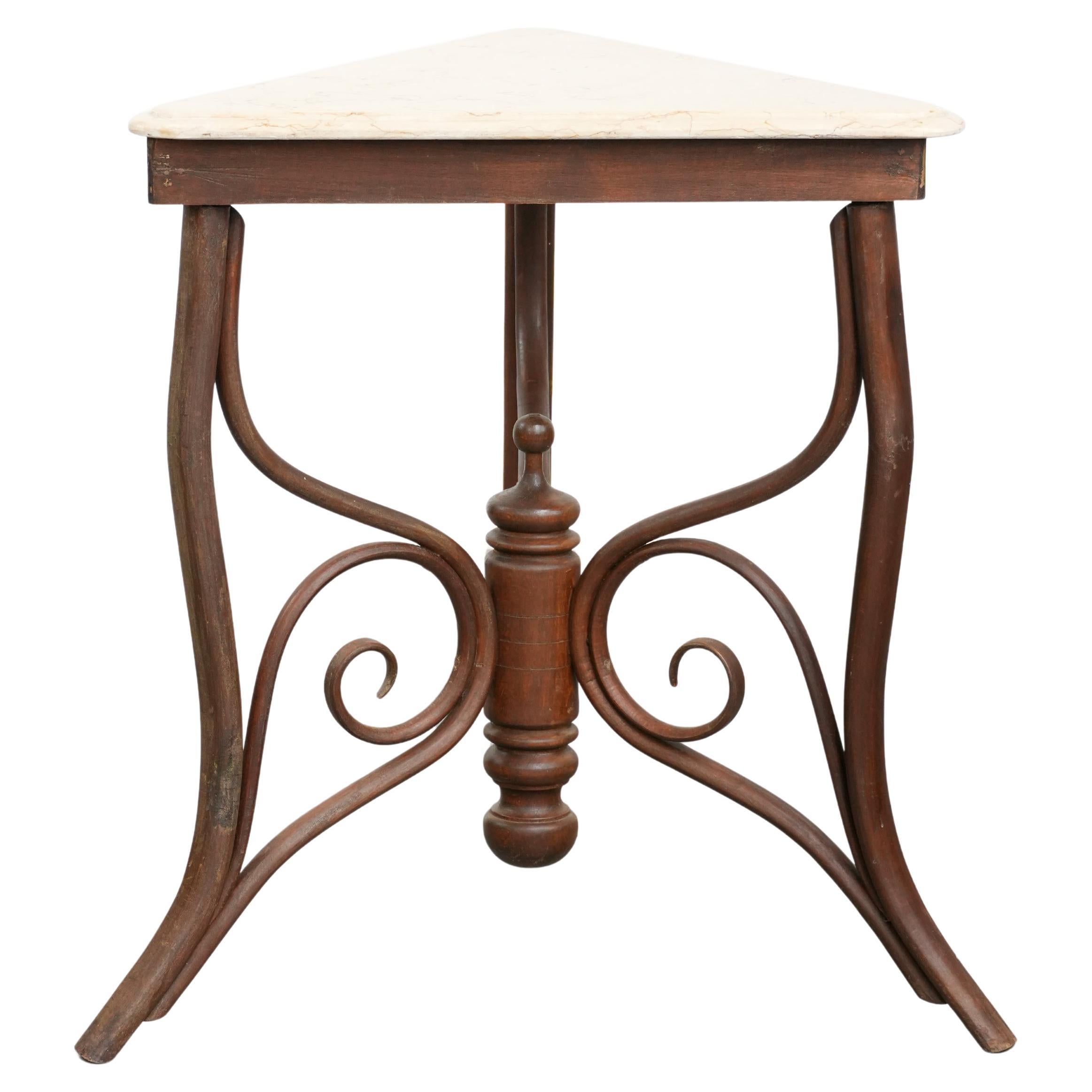 Thonet design side table from the early 20th century with a natural stone top For Sale