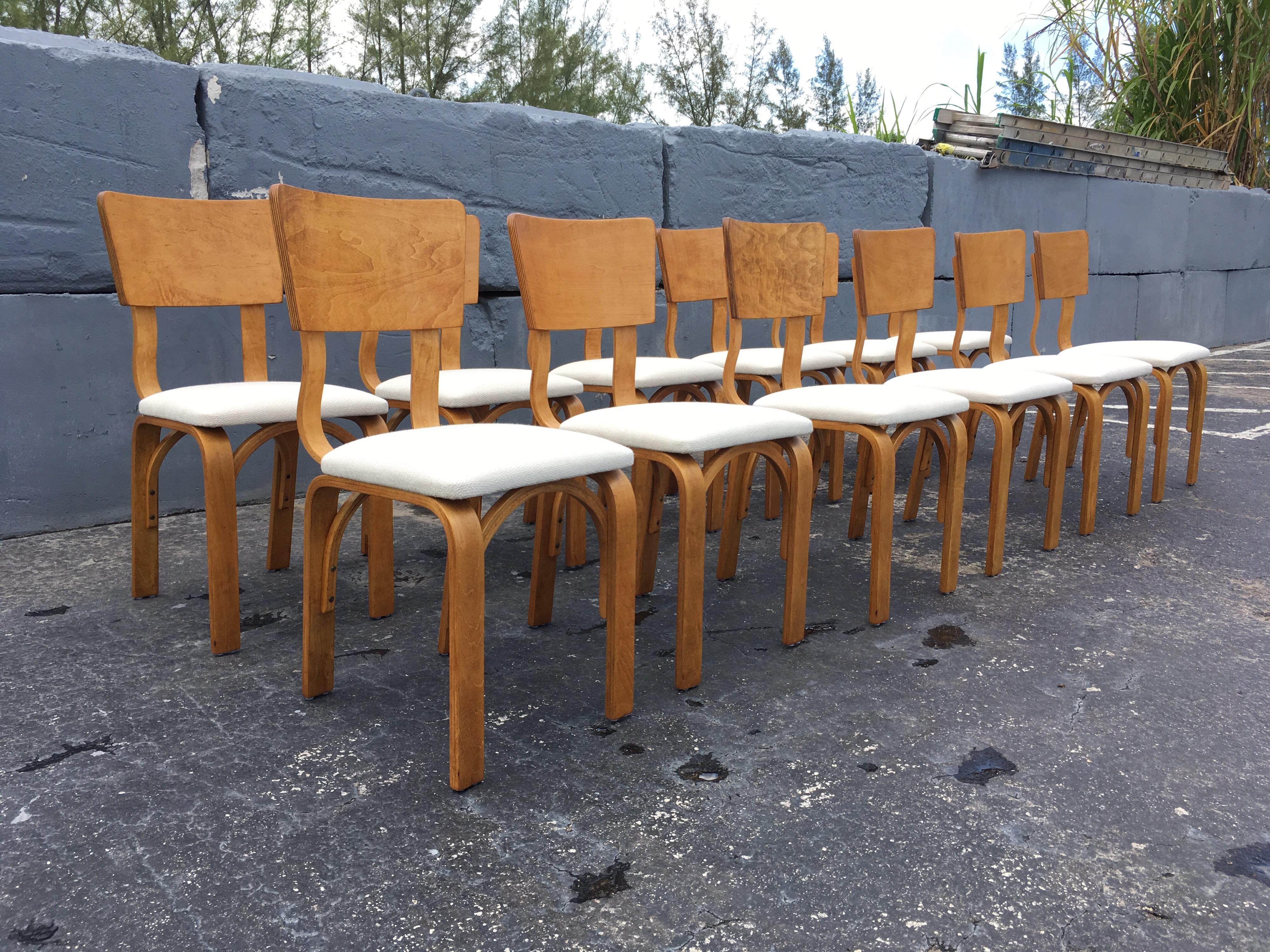 Thonet Dining Chairs, Bentwood and Fabric, Excellent Condition, Midcentury In Good Condition In Miami, FL