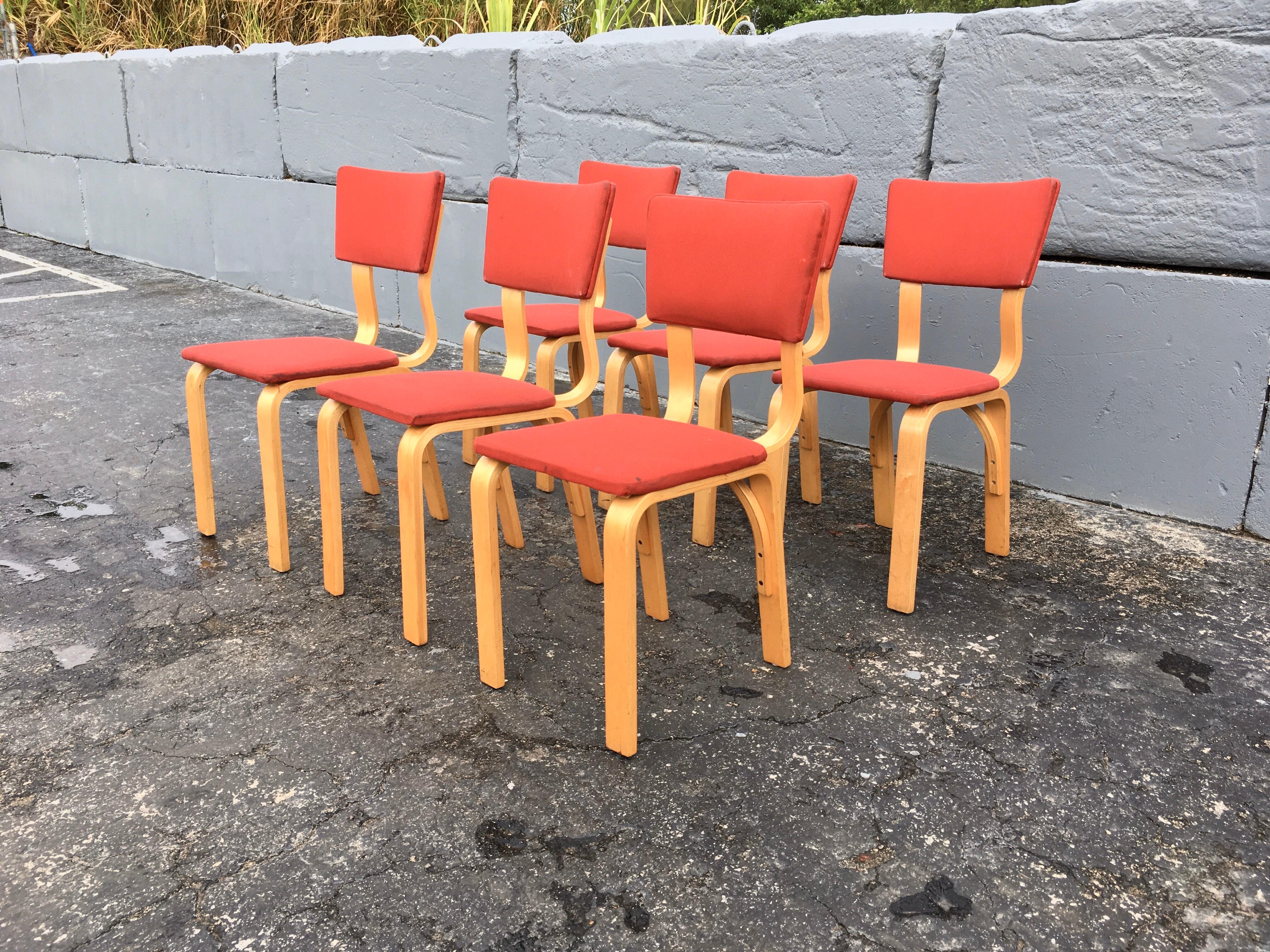 Late 20th Century Thonet Dining Chairs, Bentwood and Fabric, Mid-Century Modern