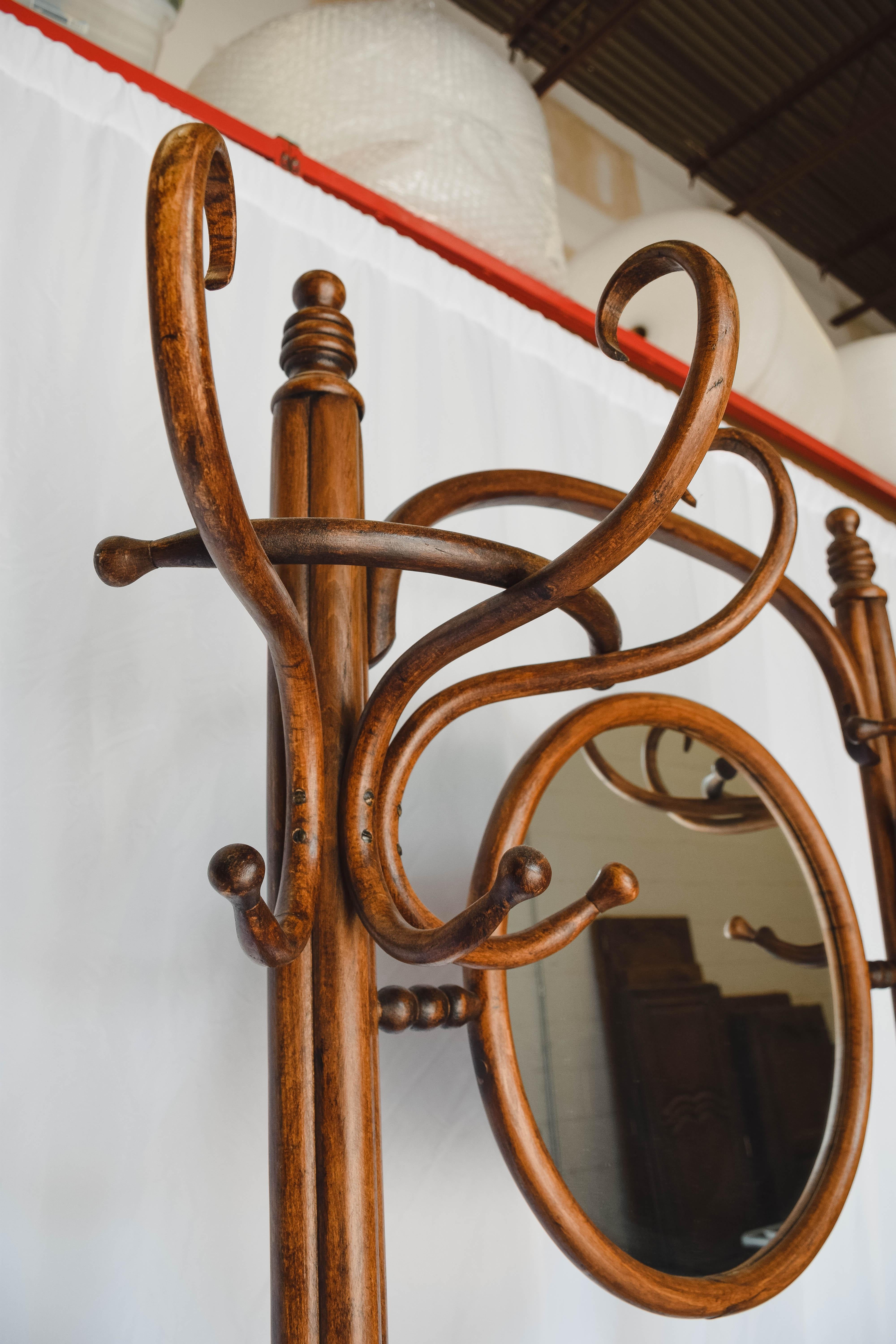 Thonet Double Coat Rack/Hall Tree with Mirror In Good Condition In Houston, TX