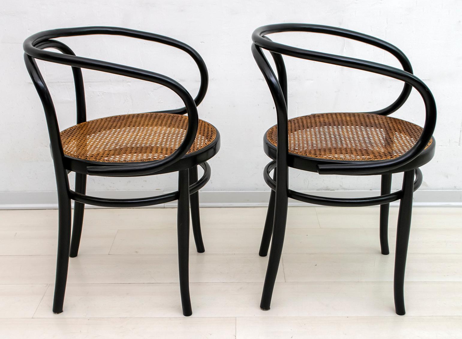 Austrian Thonet Early 20th Century Bent Beech and Vienna Straw Chairs, 1920s