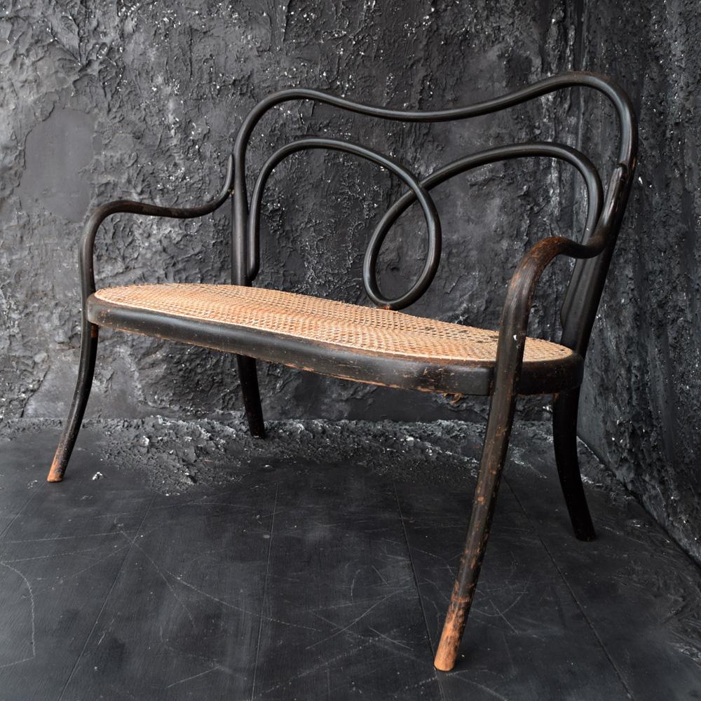 Thonet Ebonised Bentwood and Cane Child's Settee, circa 1900 In Fair Condition In London, GB