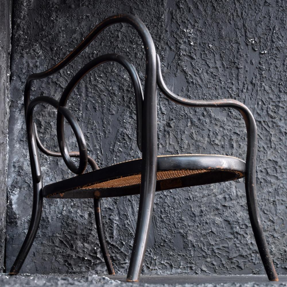 Thonet Ebonised Bentwood and Cane Child's Settee, circa 1900 1