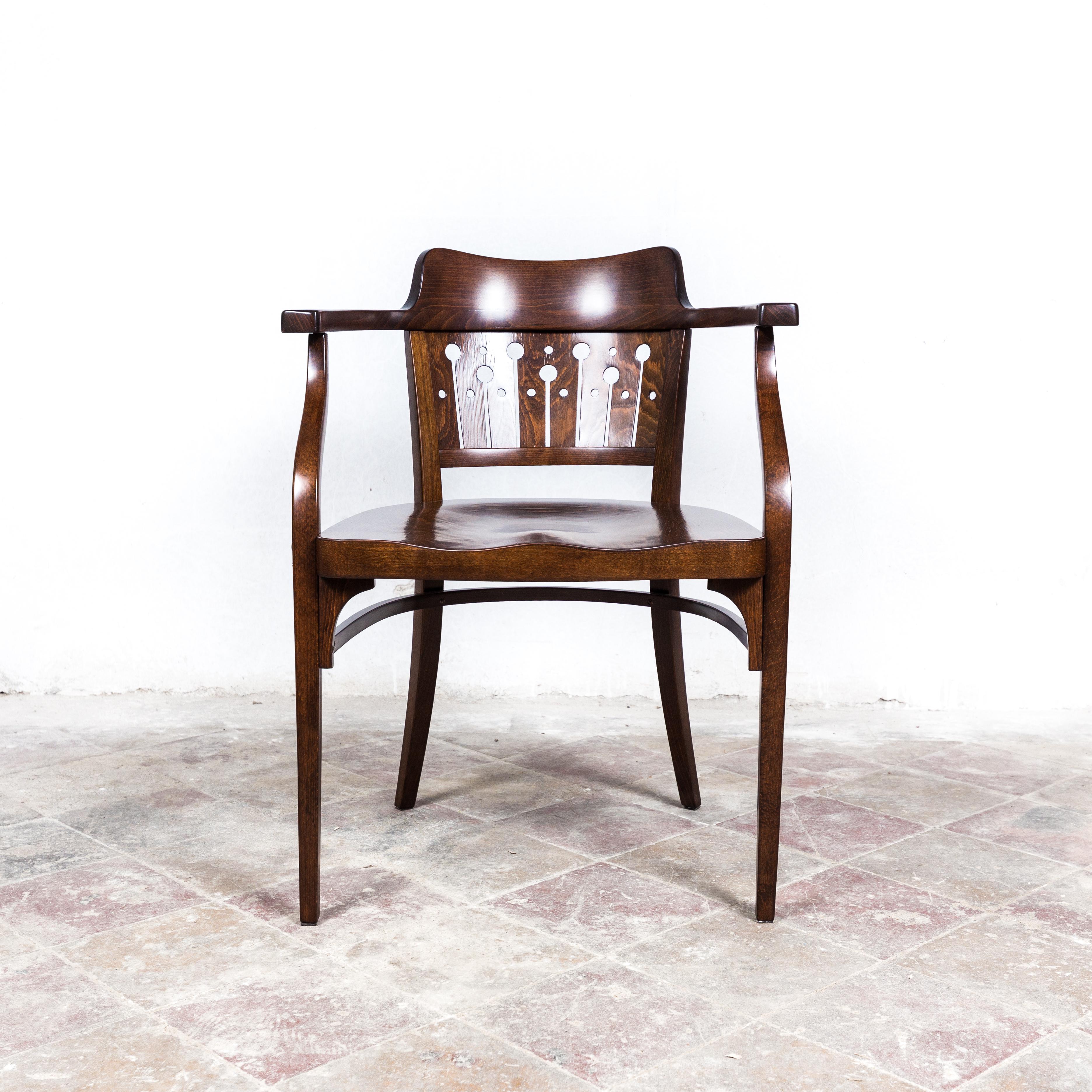 Rare armchair from one of Vienna Secession most significant architects, creator of famous Postal saving bank in Vienna. The chair was expertly restored by a professional studio with long history of preserving rare and unique pieces. In perfect