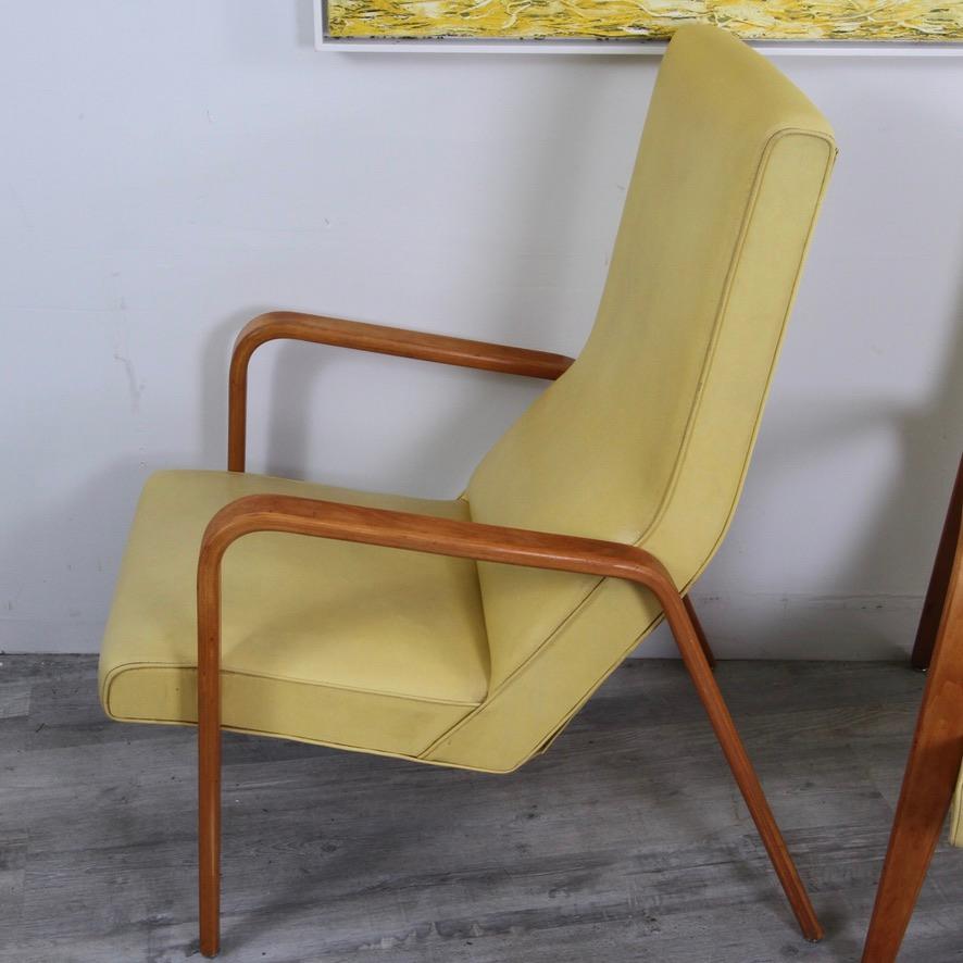 Naugahyde Thonet High Back Bentwood Lounge Chairs For Sale