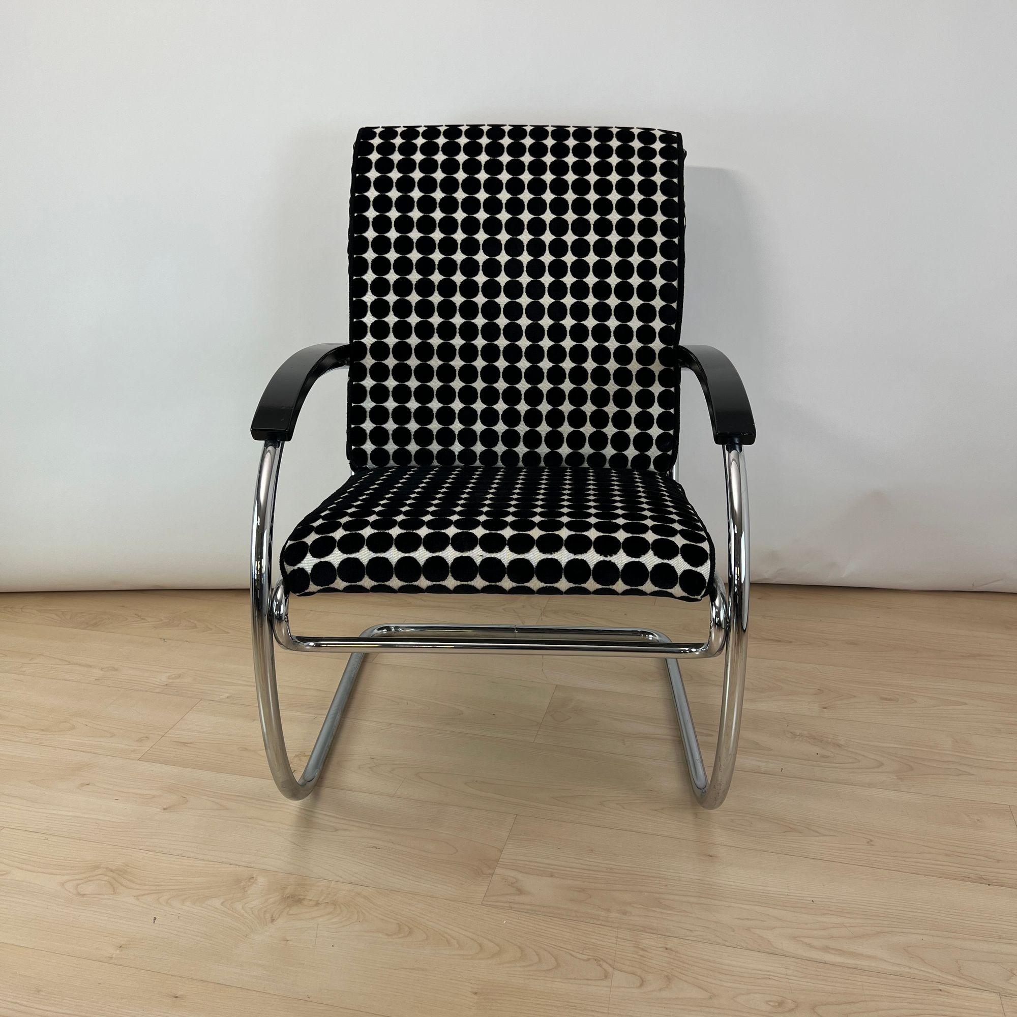 Thonet Lounge Chair 'KS 46', Verchromtes Stahlrohr, Samt, Lack, Deutschland, 1932 (Bauhaus) im Angebot