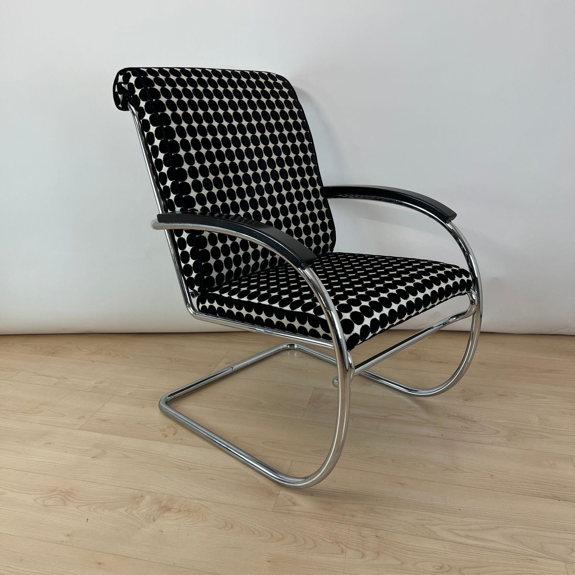 Thonet Lounge Chair 'KS 46', Verchromtes Stahlrohr, Samt, Lack, Deutschland, 1932 (Verzinkt) im Angebot
